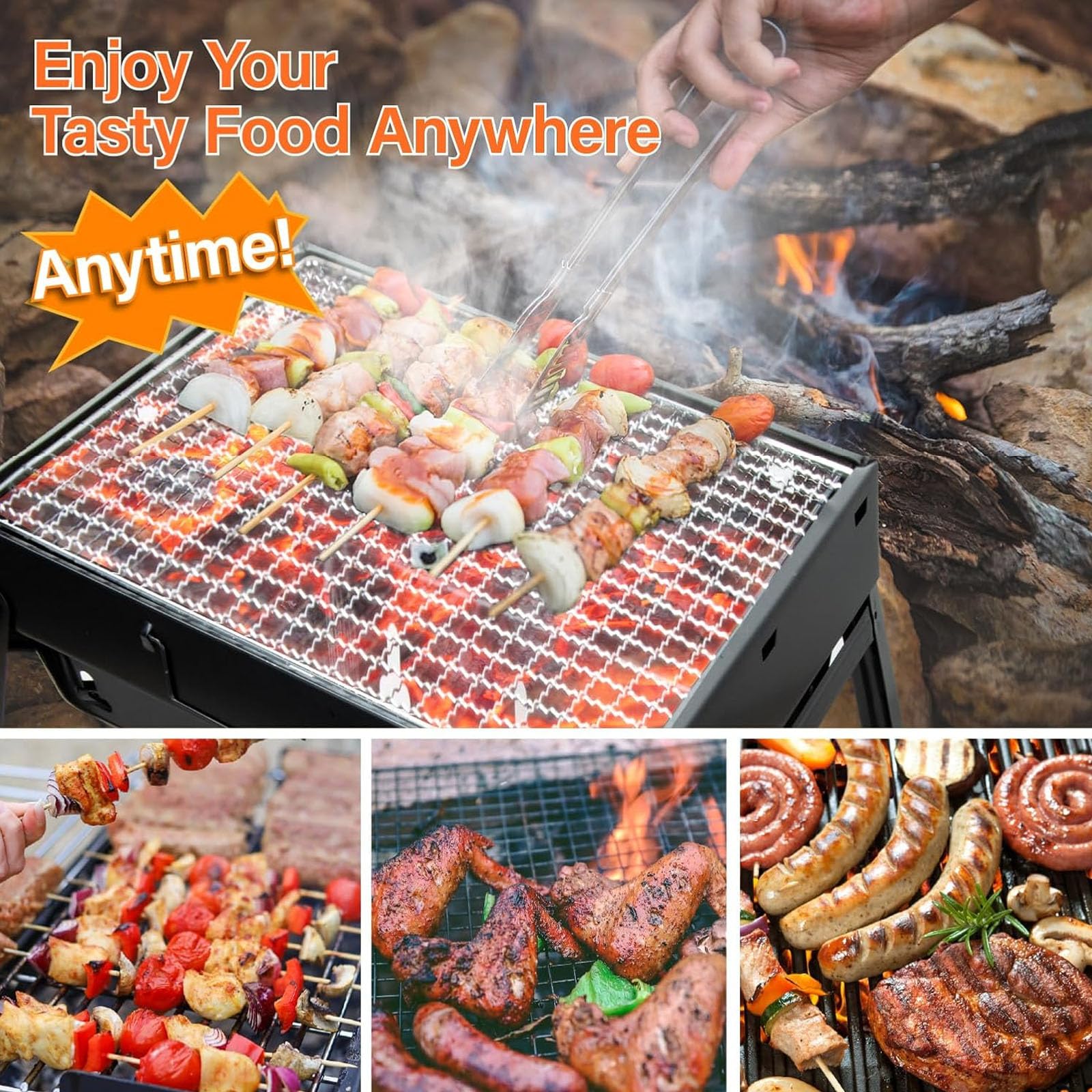 Grill barbecue, tavolino pieghevole portatile del barbecue del carbone di legno, all'aperto in acciaio inossidabile Fumatore BBQ per il picnic Giardino Terrazza Camping Viaggio Parte del cortile
