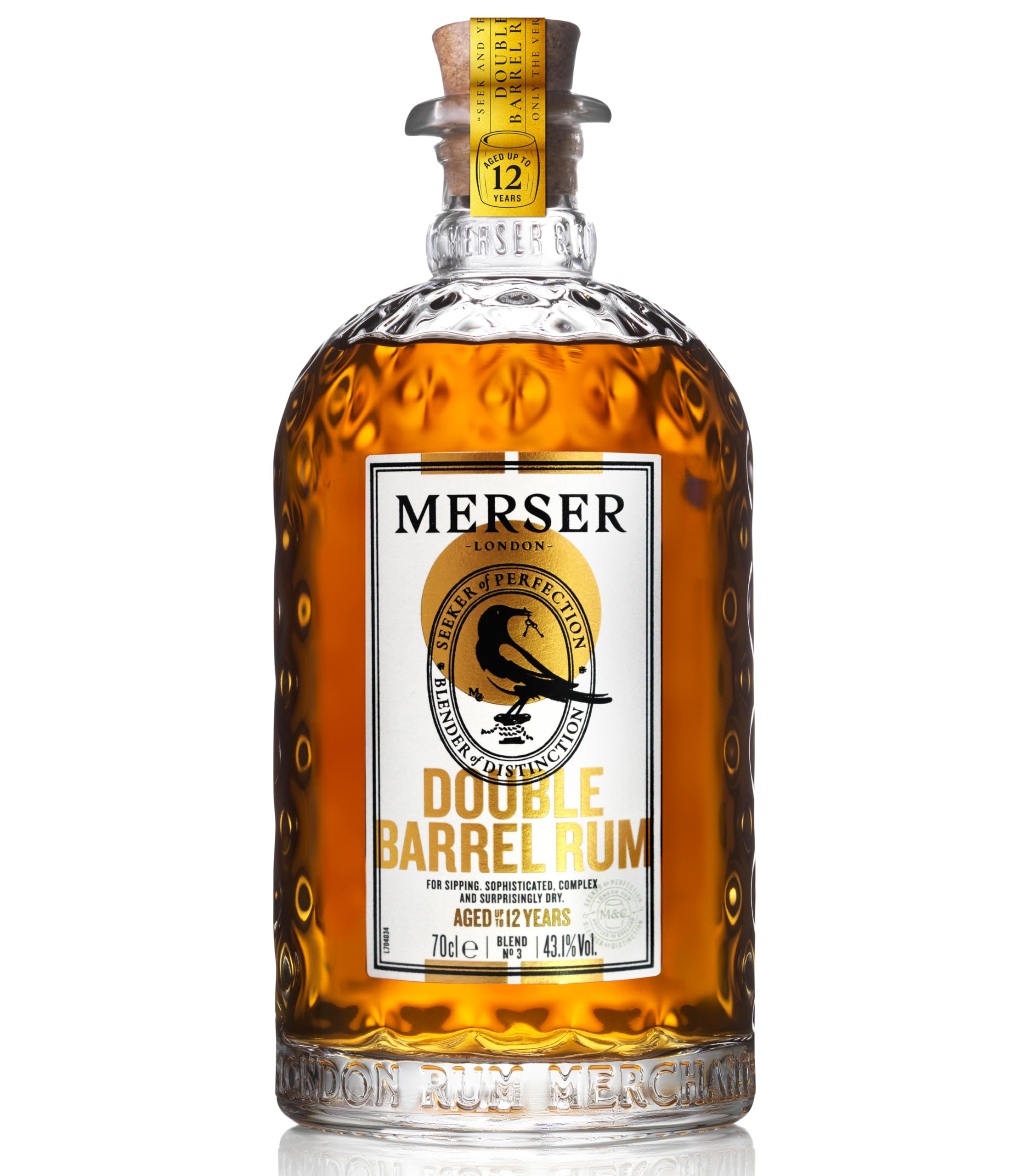 Merser Double Barrel Rum 70cl | A Masterful Blend of Caribbean Rums | Aged up to 12 Years | Multi-Award Winning Rum | 43.1% ABV