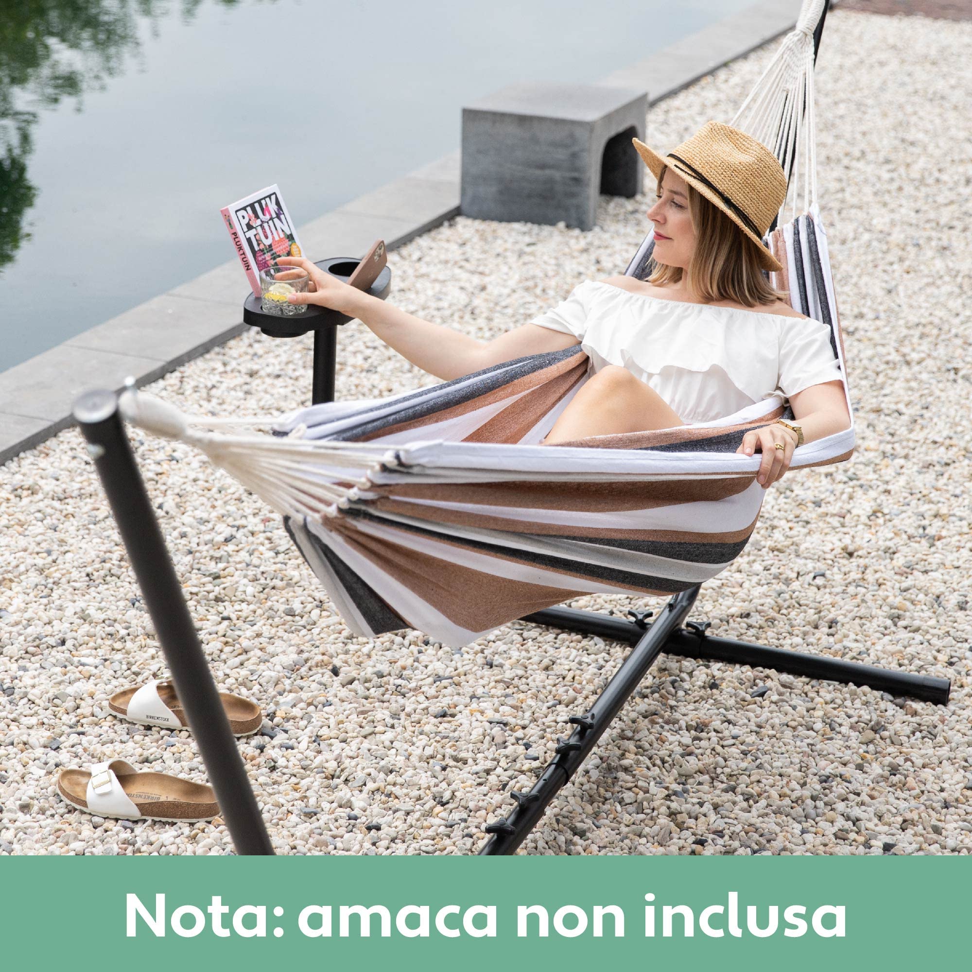 Vita5 Soporte Hamaca Jardin y Mesita Auxiliar - Hamaca 2 Personas de Acero Duradero Carga 205kg – Estructura de Hamacas para Interior y Exterior - Montaje sin Herramientas