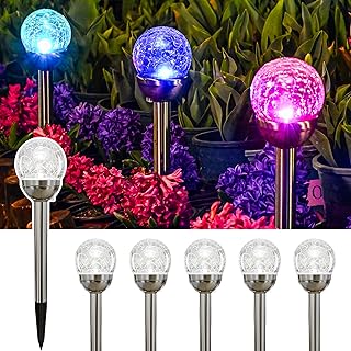GIGALUMI Solar Outdoor, Cracked Glass Ball Solar Garden Lights, Color Changing Lights Outdoor,Garden LED