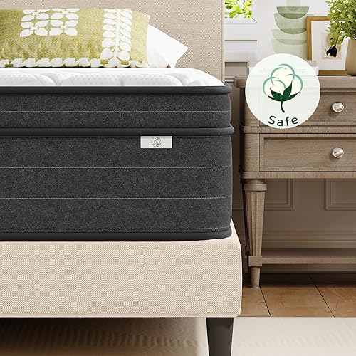 Miniatura 17 de koorlian Colchón Queen híbrido de 12 pulgadas, colchón de cama queen híbrido con resortes individuales y espuma viscoelástica que alivia la presión