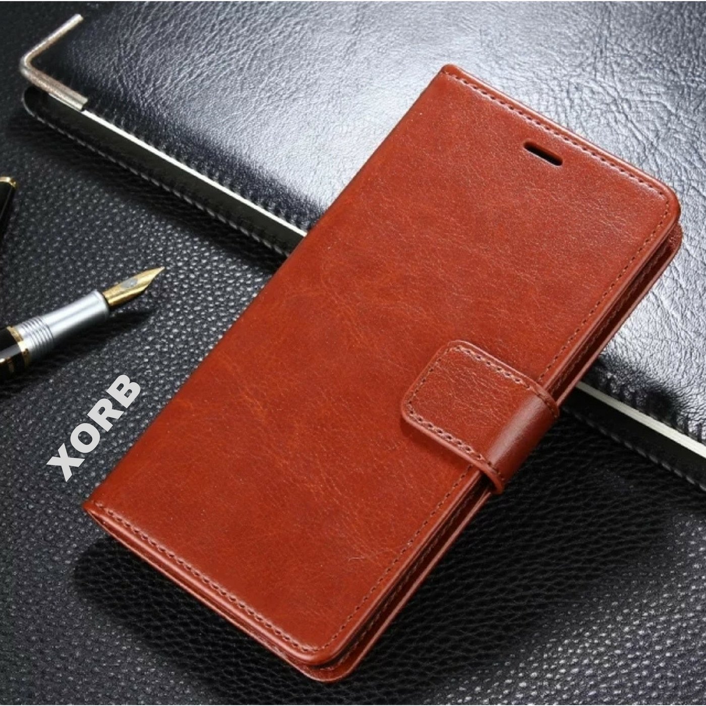 XORB(TM) Premium Leather Flip Wallet Case with Card Slot for Redmi Note 3 (Brown)