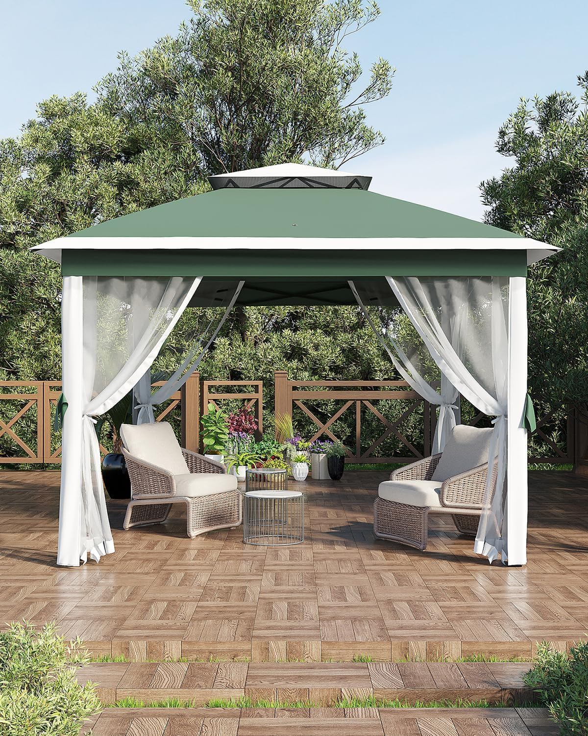 Carpa con mosquitera Litake 3.3x3.3m y toldo plegable de acero para jardín