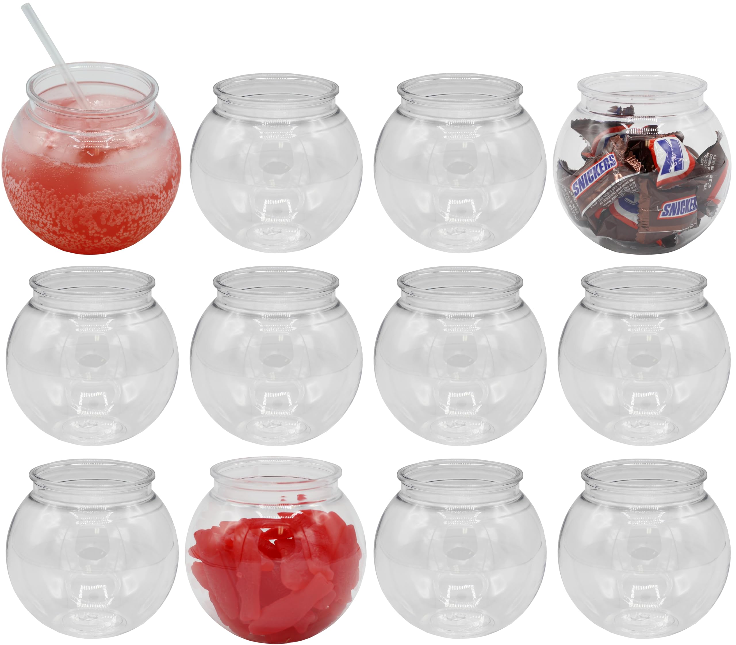 Creative Hobbies® 16 oz Clear Plastic Fish Bowls - 4 Inch (100 mm) Shatterproof Ivy Bowls for Carnival Games, Drinks, Candy & More - Pack of 12
