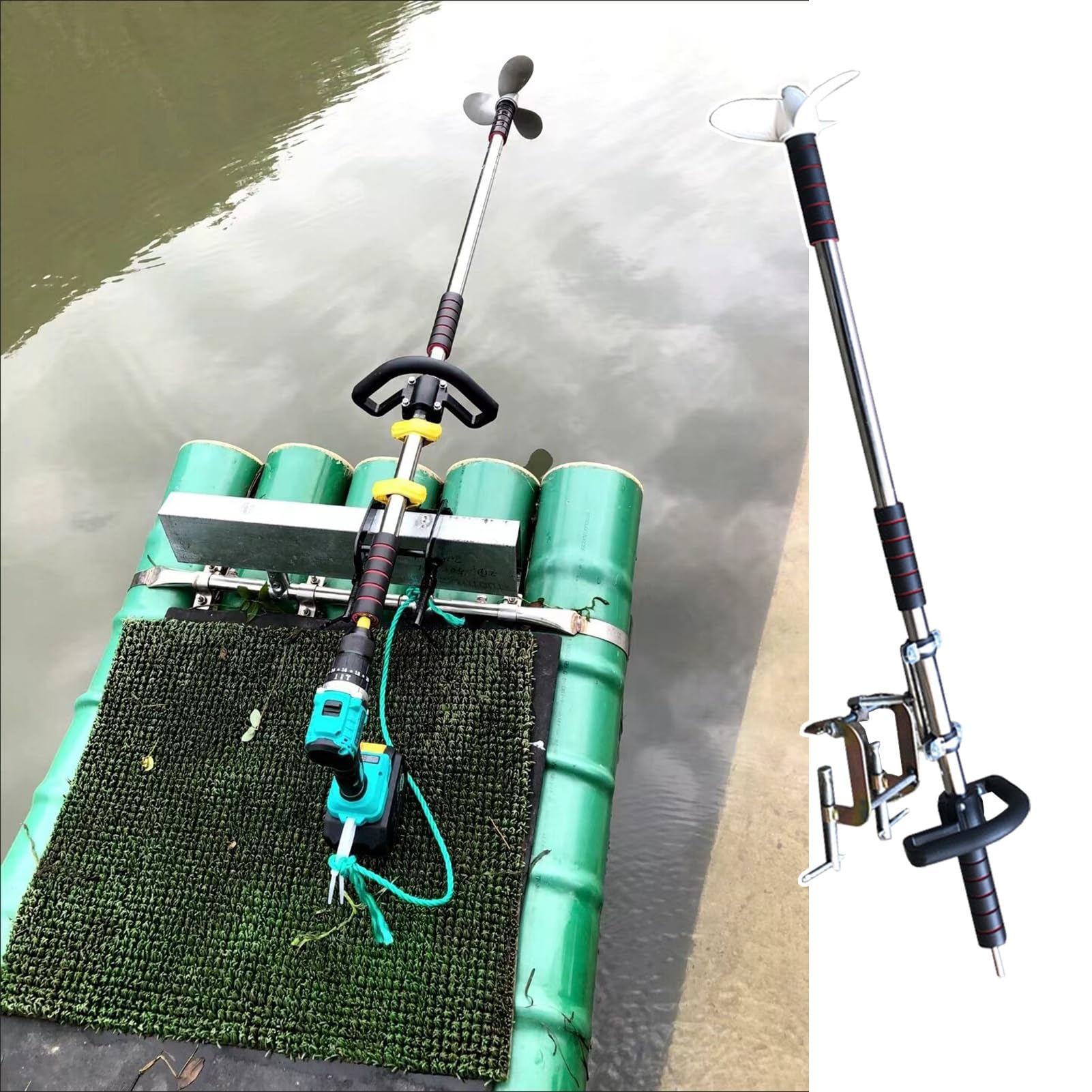 Motor Fueraborda 1/ Hélice de Taladro para Balsa y Tabla de Paddle de 1.25m, Pequeña Hélice de Barco para Taladro, Remo Motor de Barco con 3 Aspas & Abrazadera(Length 1m/3.3ft)