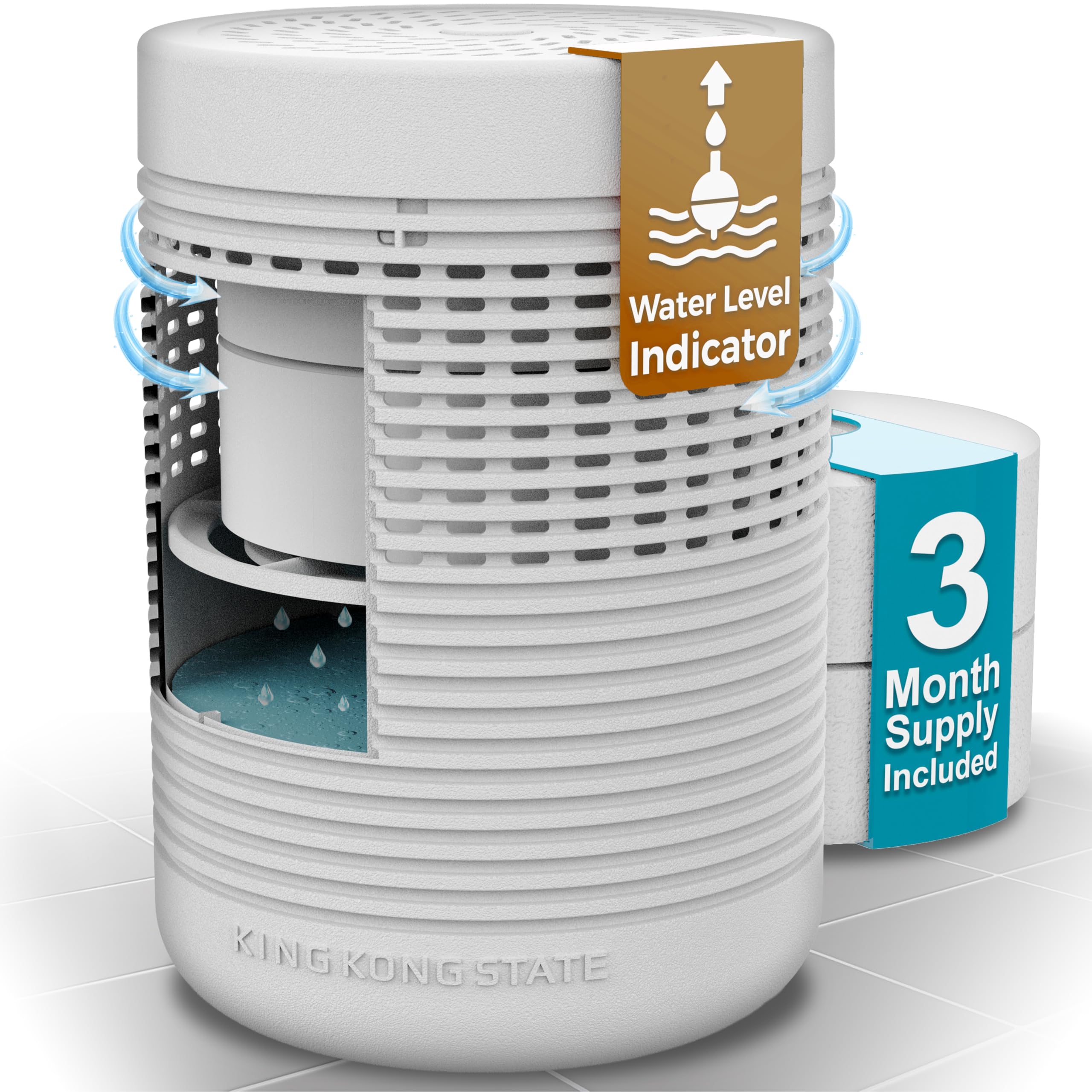 King Kong State Moisture Absorber with 800g Refill | Non-Electric Dehumidifier for Bathroom, Bedroom & Wardrobe | Silent Portable Damp & Condensation Absorber | white