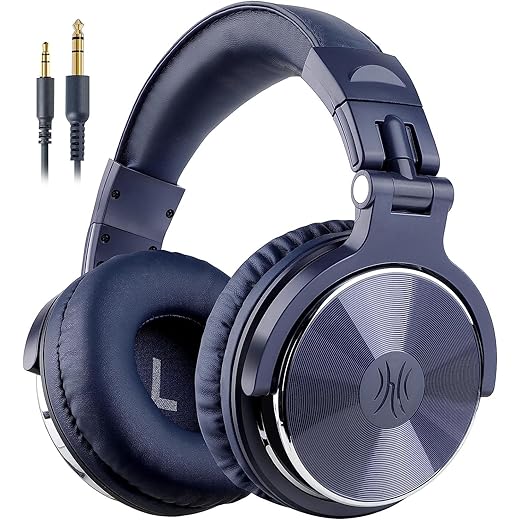OneOdio Wired Over Ear Headphones Studio Monitor & Mixing DJ Stereo Headsets with 50mm Neodymium Drivers and 1/4 to 3.5mm Jack for AMP Computer Recording Podcast Keyboard Guitar Laptop - Dark Blue