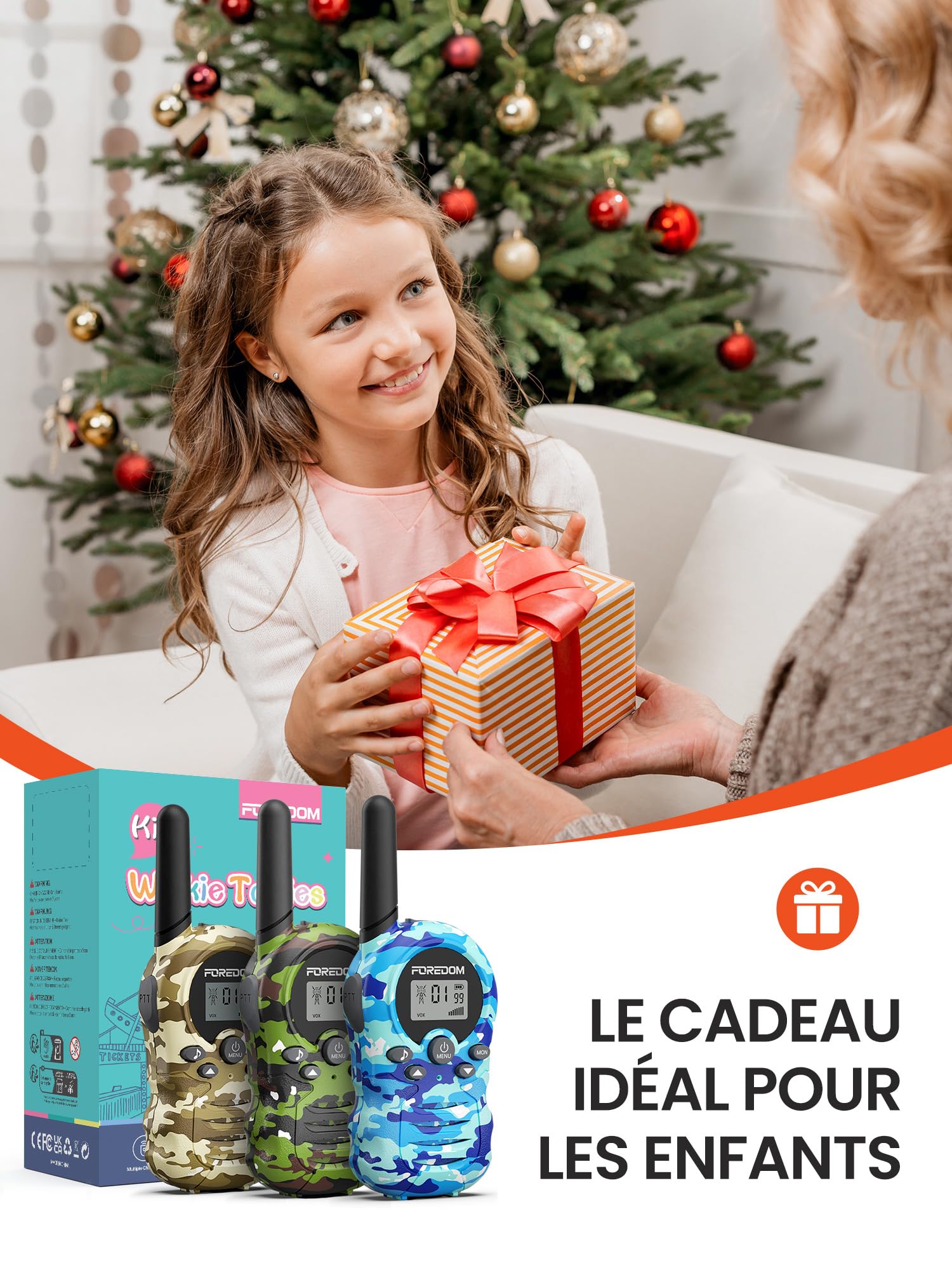FOREDOM Talkie-Walkie Enfants – Longue Portée 3 Km – Lot De 2 – Pour Garçons Et Filles De 3 à 12 Ans – Cadeau Plein Air