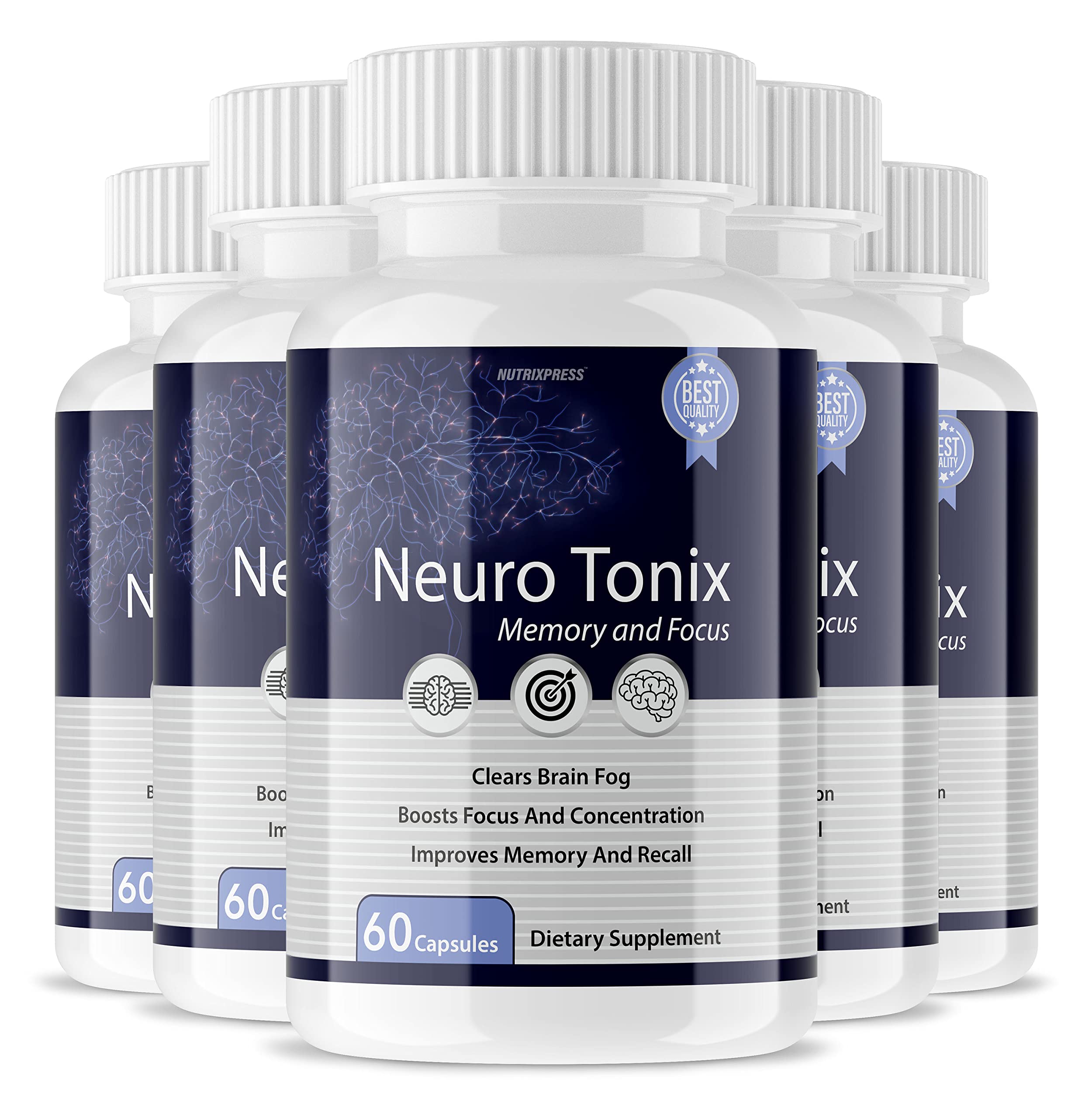(5 Pack) - Neuro Tonix Memory and Focus Tablets - Neurotonix Health Brain Booster Supplement Pills Improved Formula, Dissolvable, Probiotic, Reviews, NeurotonixPills, Capsules, 150 Days Supply