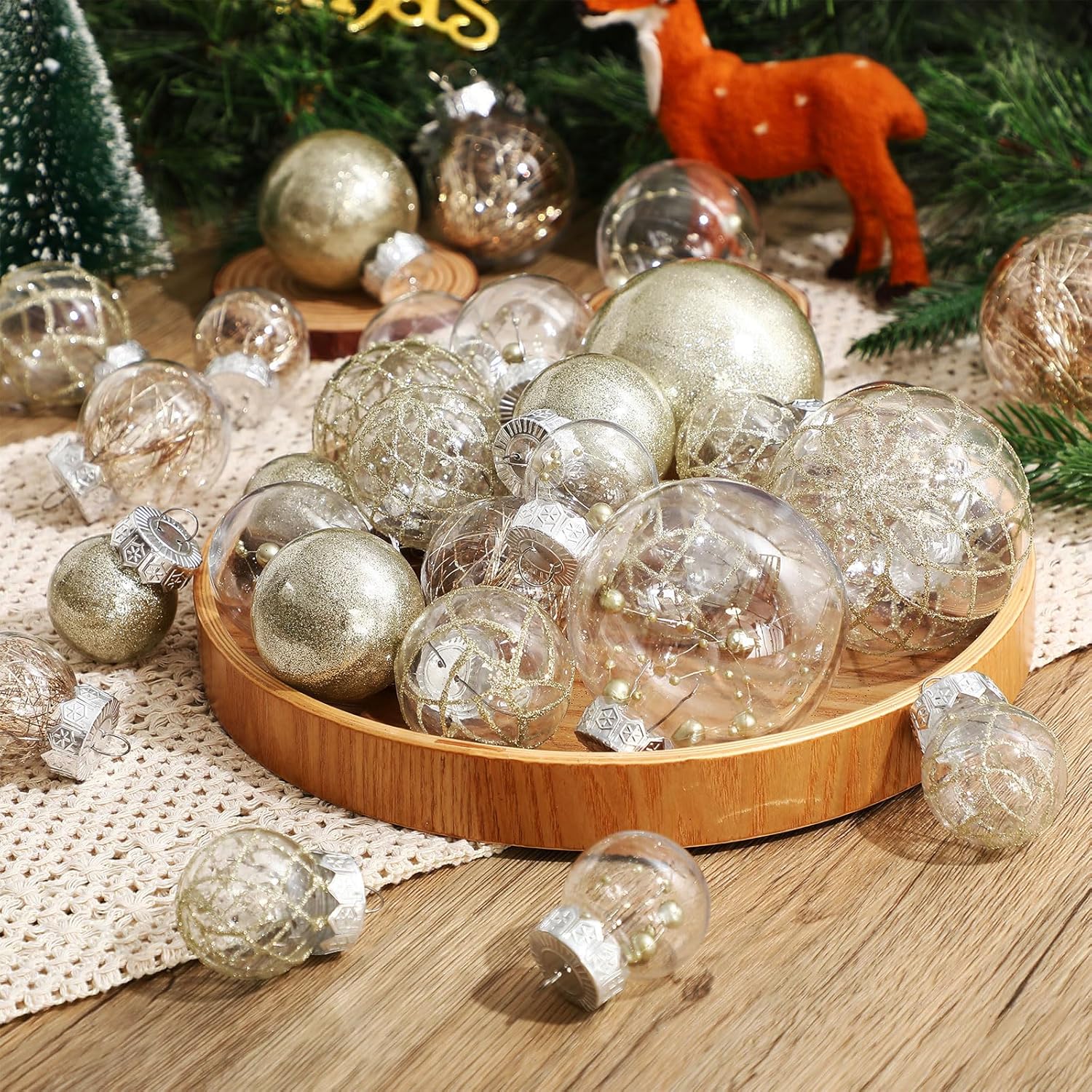 Civaner 4 Sizes 43 Pcs Champagne Christmas Clear Ball Ornaments Set Shatterproof Plastic Glitter Hanging Decorative Balls Decor Christmas Baubles for Valentine's Day Holiday 2026 New Year Decors - Image 3