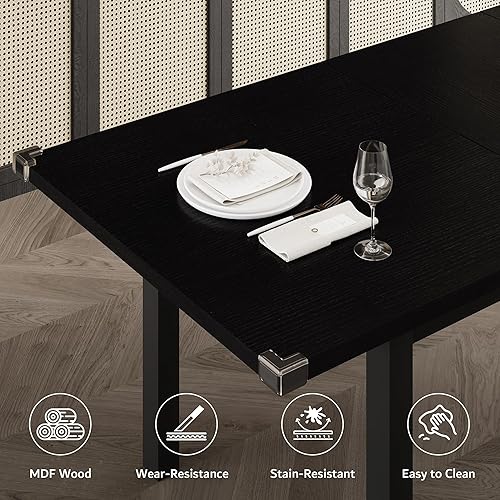 Miniatura 5 de iPormis Juego de mesa de comedor de 5 piezas para 4-8 personas, juego de mesa de cocina extensible con 2 bancos y 2 taburetes cuadrados, mesa de