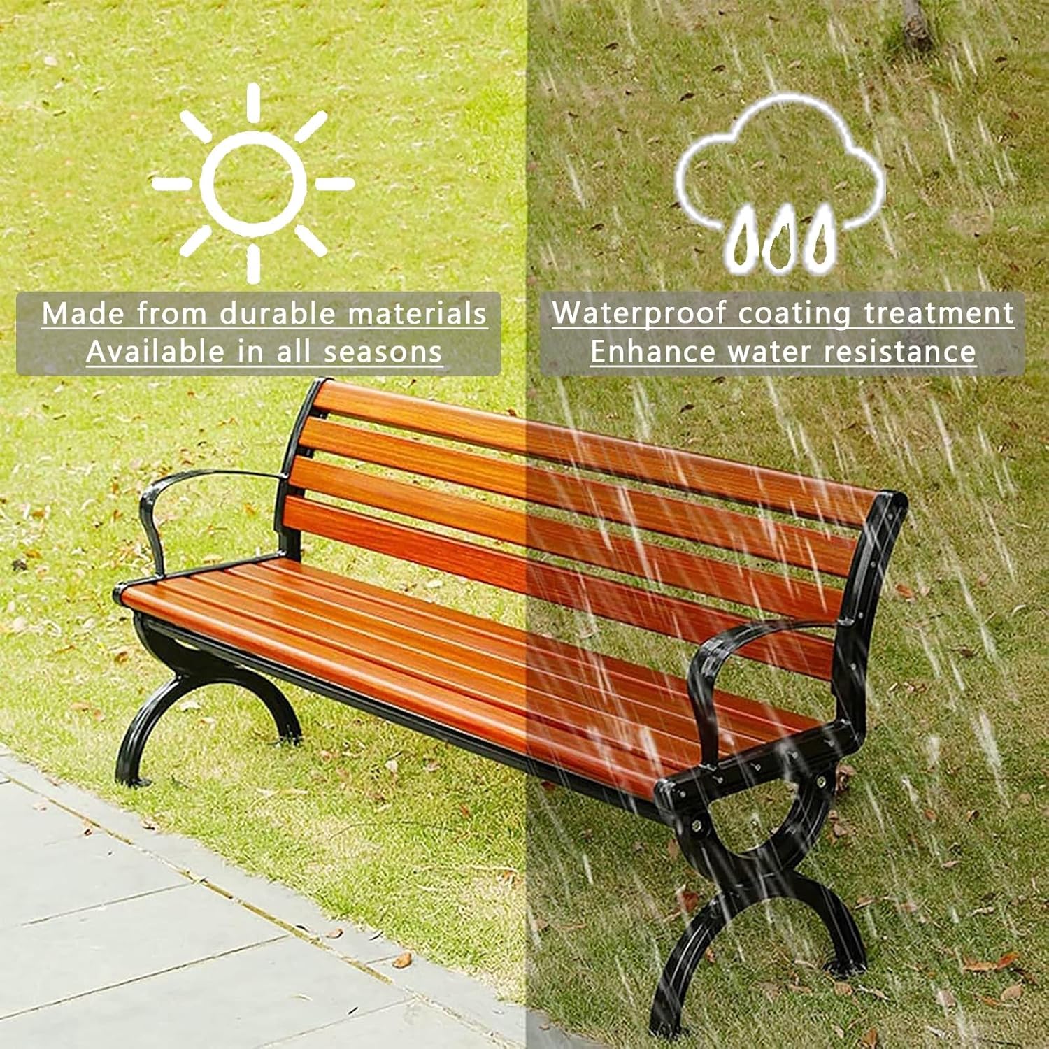 Outdoor Garden Bench for 2-3 People, Anticorrosive Wooden Park Seat, Versatile Backyard Leisure Furniture, Multiple Colors Available (Amber Red, Size: 120cm/47.2in)