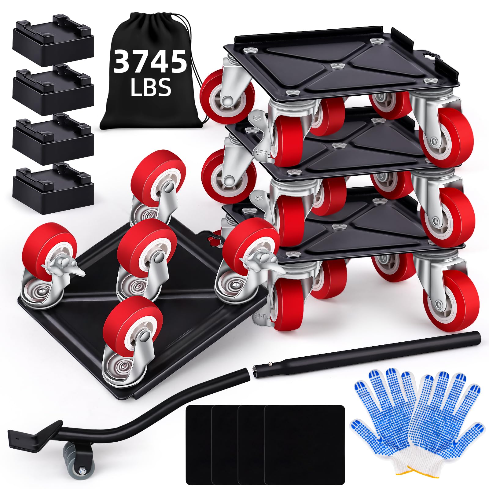 Heavy Furniture Movers with 5 Wheels Furniture Dolly Rotatable Wheel Dolly for Moving Furniture Lift Mover Tool Set Carbon Steel Panel Heavy Duty Dolly Maximum Load 3475 LBS