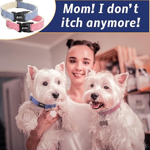 Miniatura 2 de Fuzzy Friends Collar de cáñamo rosa Collar hipoalergénico ideal para pieles sensibles o alergias 5 tamaños razas XS S M L o XL sin tintes agresivos