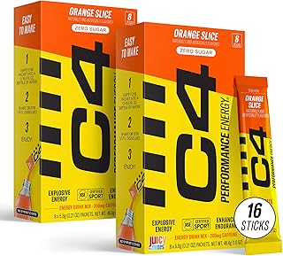 C4 Performance Energy, Orange Slice Drink Mix, 200mg Caffeine, Zero Sugar, NSF (2 Boxes, 16 Sticks)