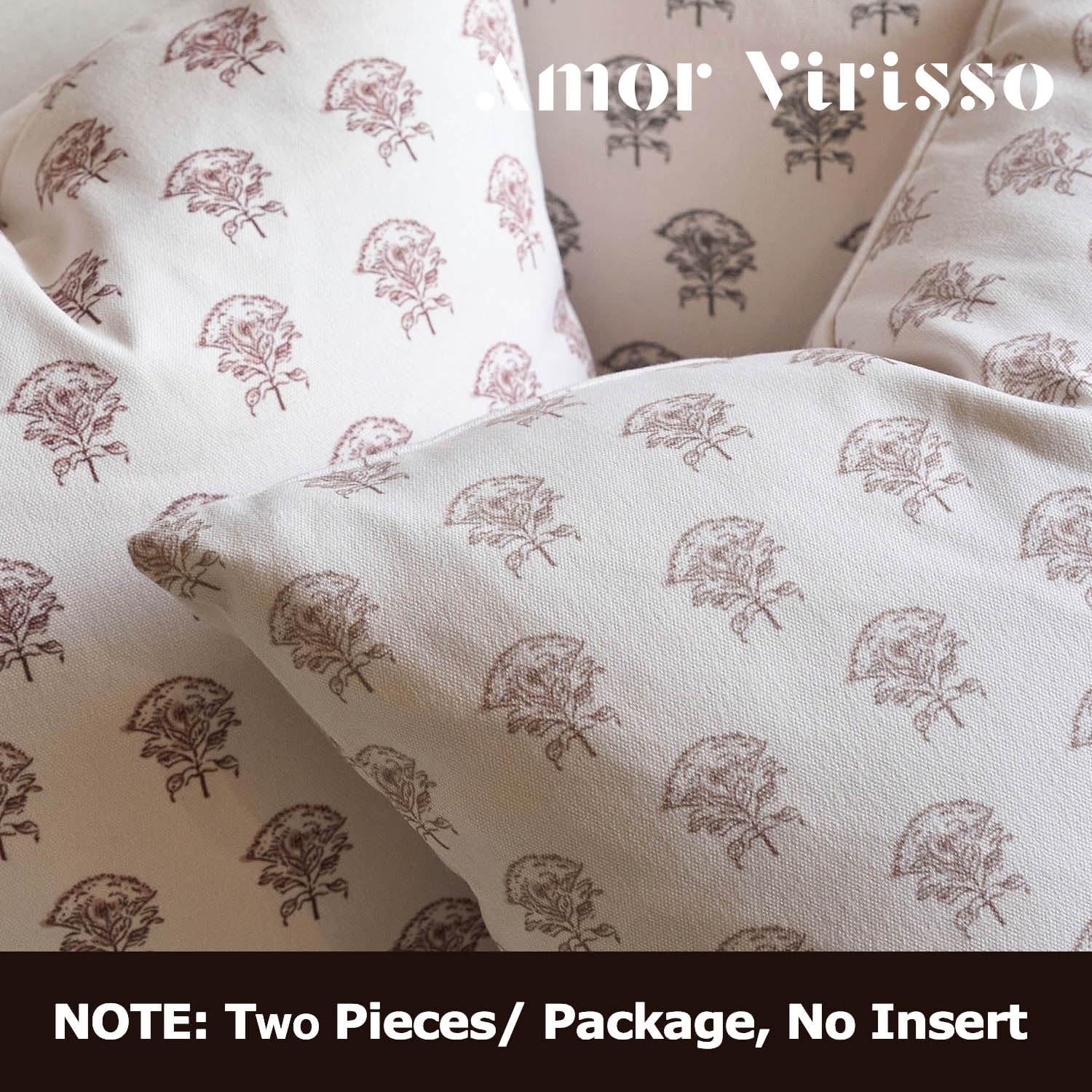 Amor Virisso Set of 2 Floral Throw Pillow Covers 18x18 Inch, Vintage Decorative Block Print Pillow Covers Neutral Accent Farmhouse Pillows Home Decor for Sofa Couch Bed, Light Camel - Image 4