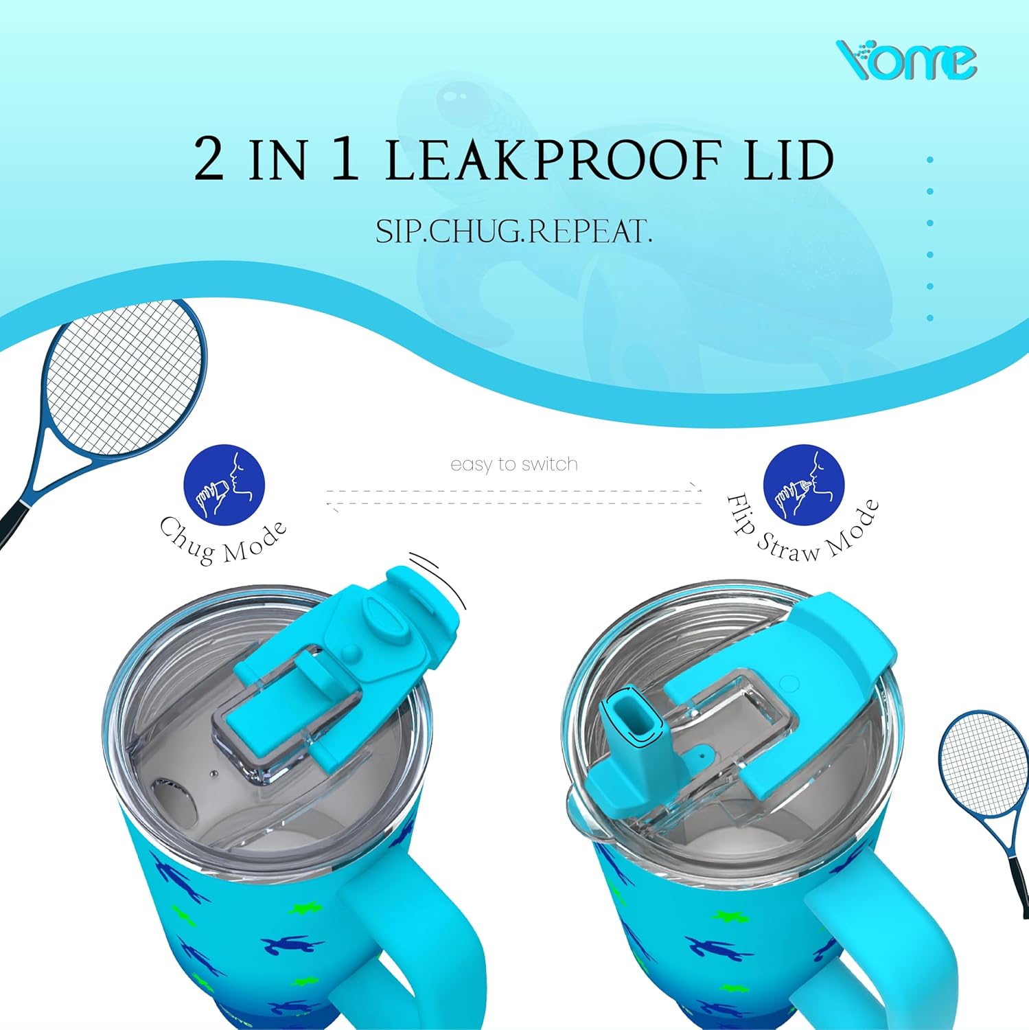 YOME 40 oz Sea Turtle Tumbler with Handle and Flip Straw for Women | Stainless Steel Insulated Water Bottle | Keeps Drinks Cold | Dishwasher Safe | Cupholder Friendly | Gift Gym Travel Yoga - Image 4