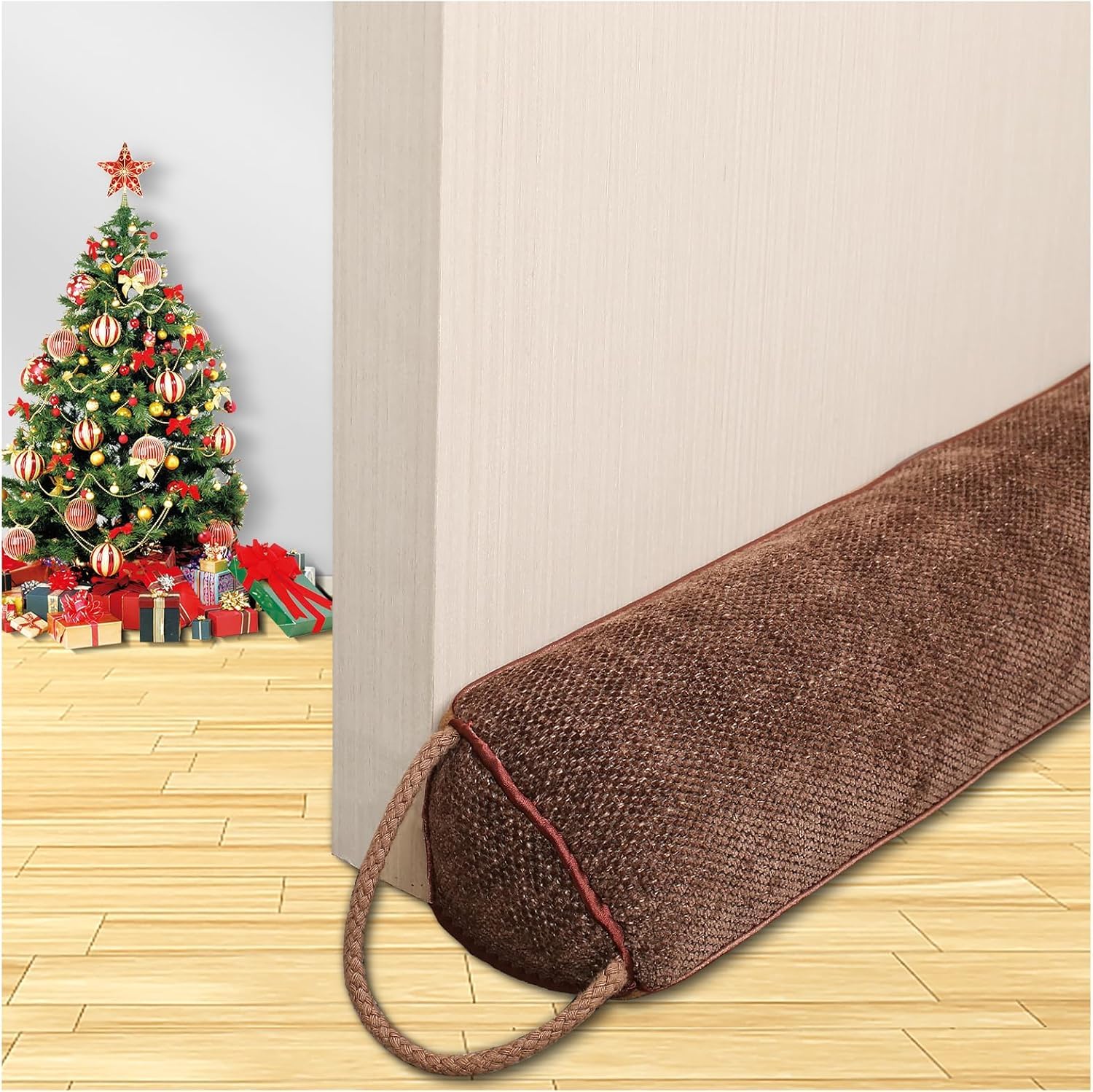 Paraspifferi pesanti, 102 cm, paraspifferi per finestre, triangolo sotto la porta, paraspifferi per porta inferiore, isolamento e isolamento acustico, marrone