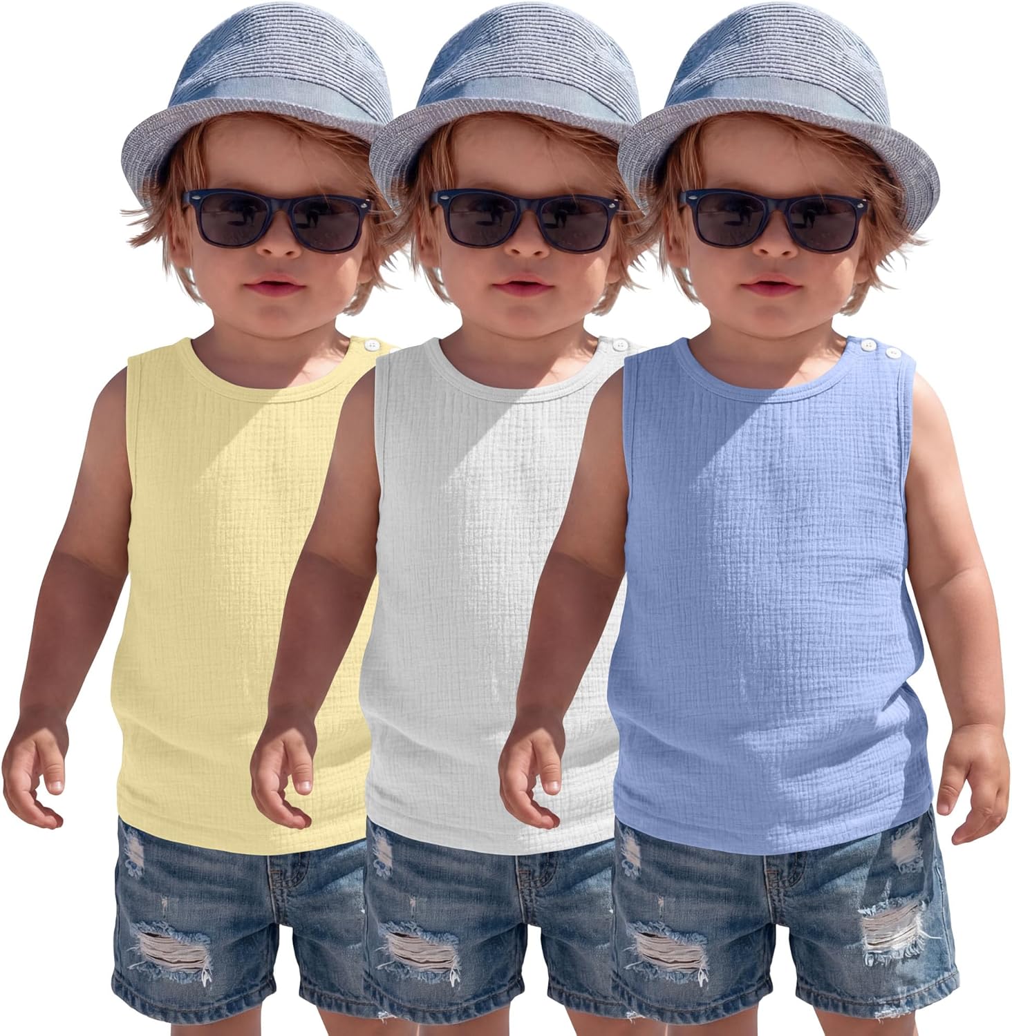 3 Pack Toddler Boys Tank Tops 100% Cotton Sleeveless Undershirts Crew Neck Loose Fit Kids Basic Summer Shirts