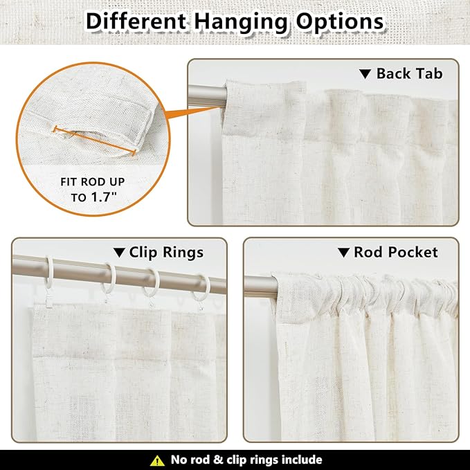 Cortinas de Lino MYSKY HOME 84 pulgadas 2 Paneles Natural miniatura 3