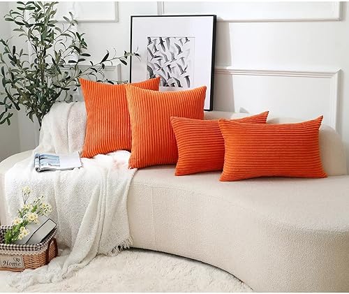 Miniatura 5 de Stellhome Paquete de 2 fundas de almohada de pana suave rectangulares a rayas sólidas para cama, sofá, banco, 12 x 20 pulgadas  11.8 x 19.7 in.,