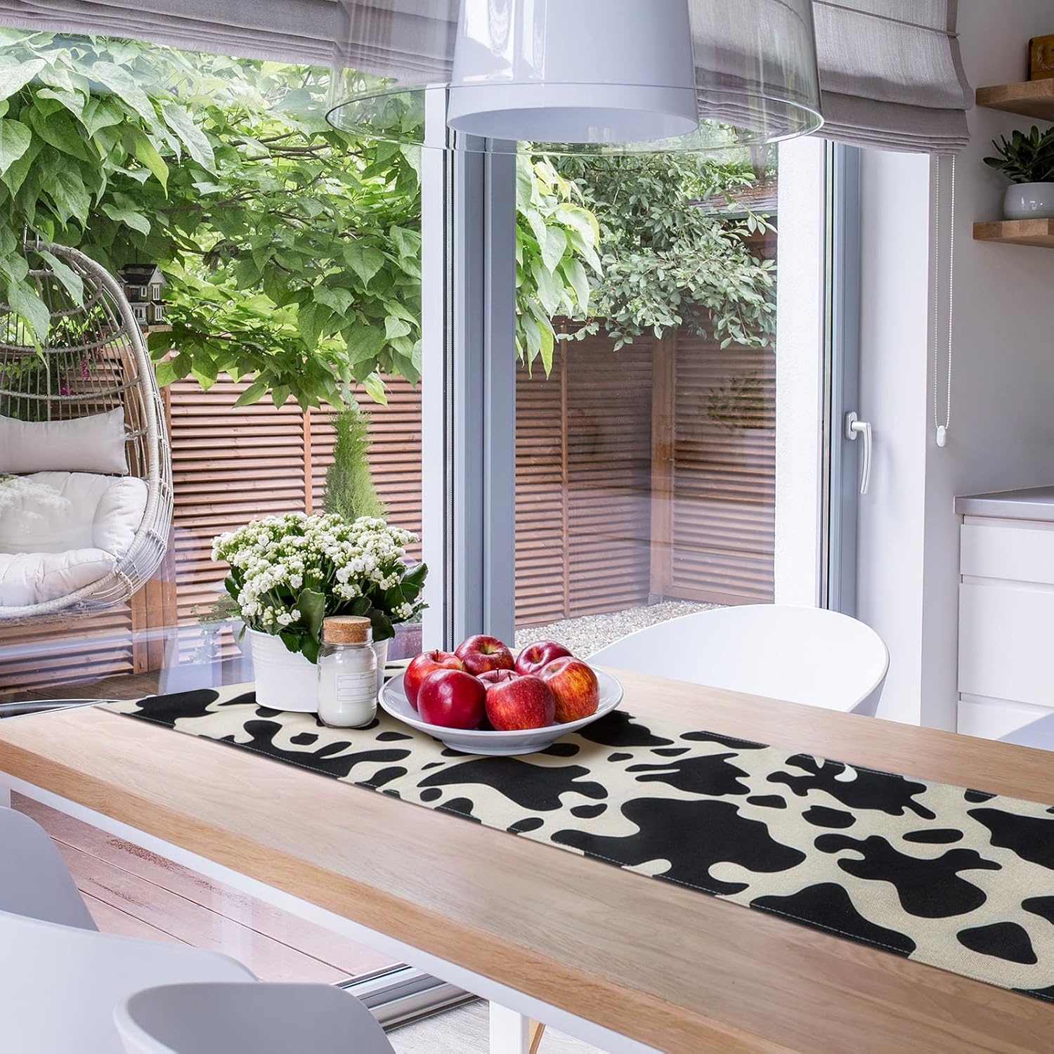 Kingdder 8 Pcs Linen Cow Print Table Runner Farm Black and White Cowhide Tablecloth Cow Print Table Cloths for Parties Kitchen Western Barnyard Cowboy Birthday Home Decorations (13 x 108 in)