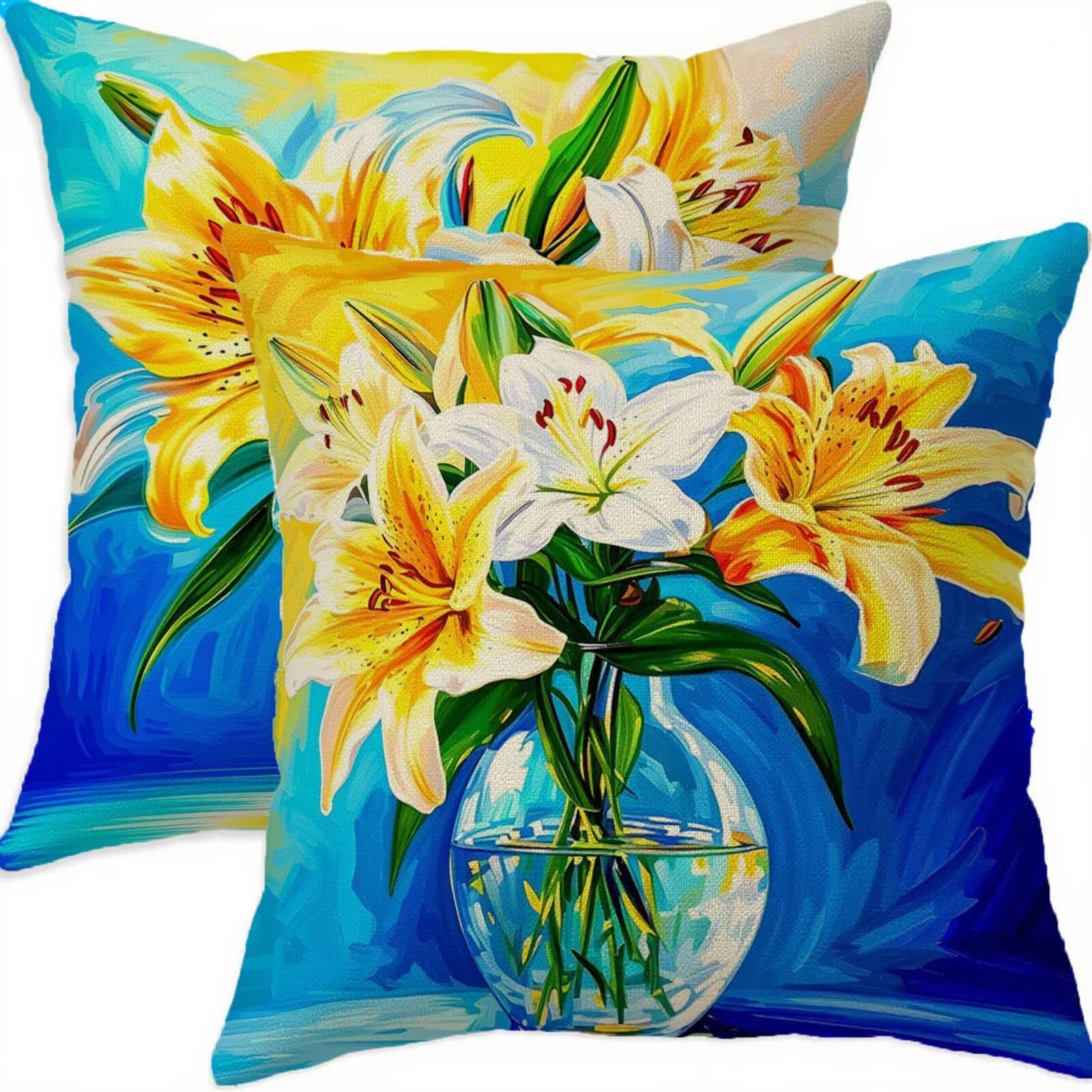 Housse coussin 75x75cm jaune lin imperméable lot de 2 carrées avec fermeture éclair pour canapé