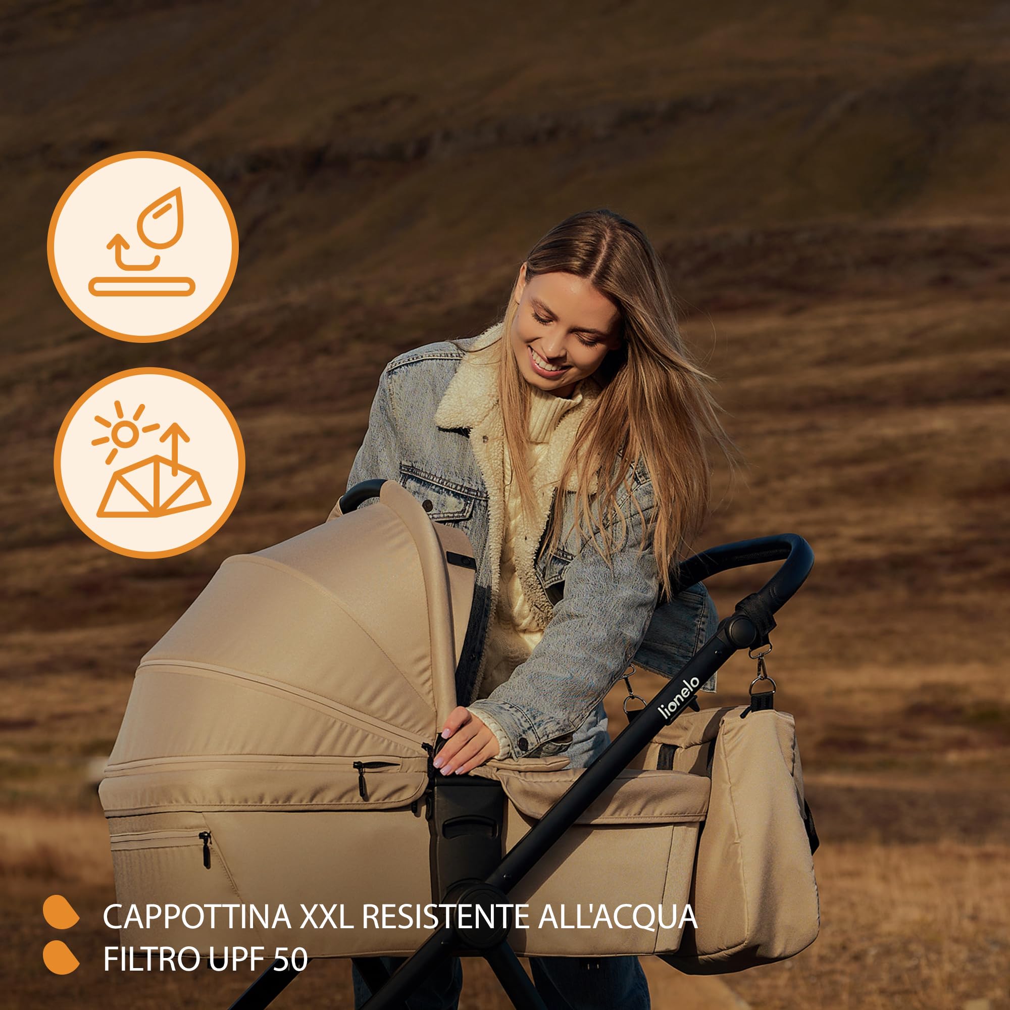 LIONELO Meril Carrozzina e Passeggino 2 in 1 con Navicella XXL 0-48 Mesi | Fino a 22 kg, Navicella fino a 9 kg, Ruote All-Terrain 360°, Schienale Reclinabile, Sospensioni e Cappottina XXL