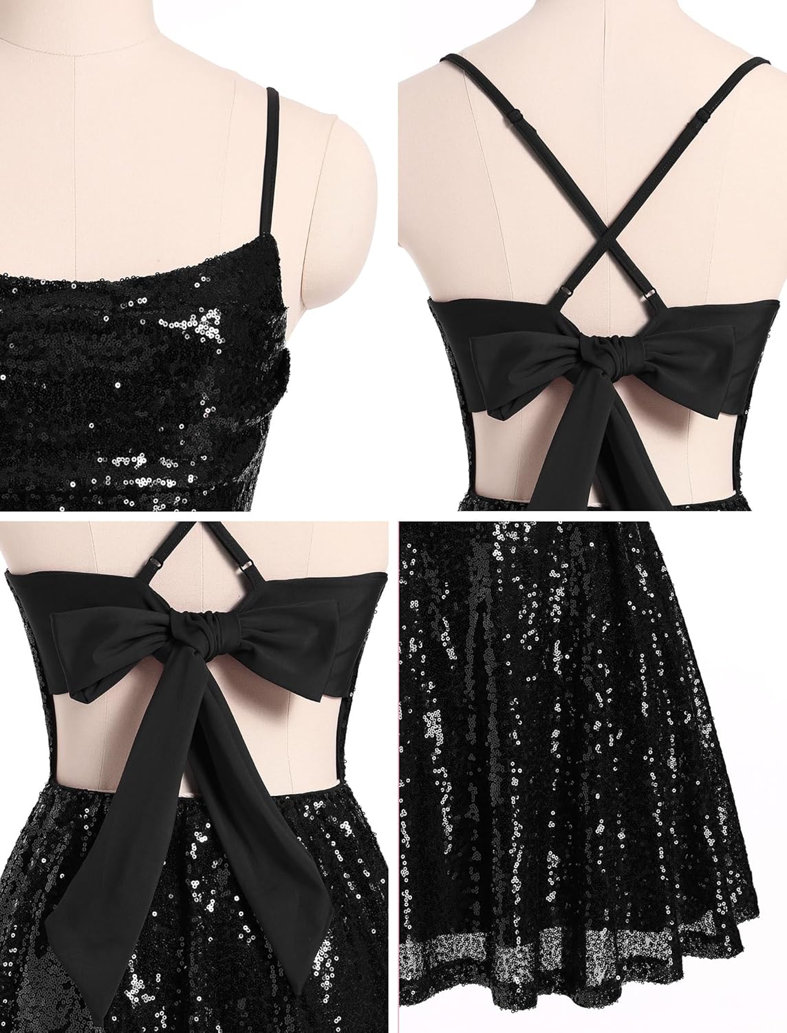 ODIZLI Women's Sexy Sparkle Sequins Glitters Tie Back Ruffle Mini Dress Homecoming Prom Dress