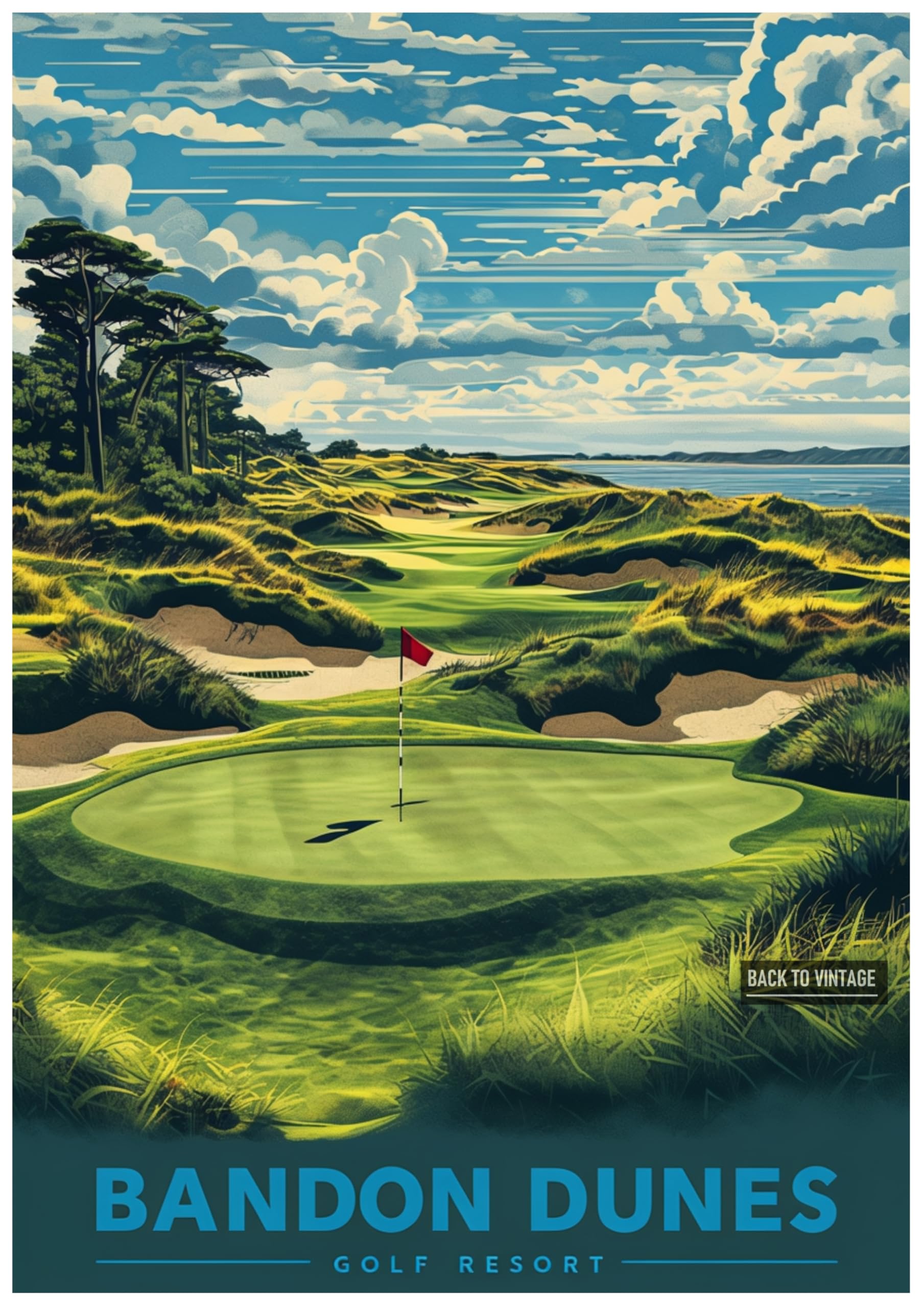 BANDON DUNES - A4 Vintage Golf Print Poster Retro Wall Decor for Home Office or Bar Great Gift for Golf Enthusiasts Sports Art Unframed Design