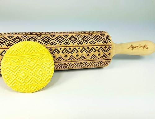 Miniatura 4 de ETHNO RIBBON embossed rolling pin. Engraved dough roller with ethnical pattern for embossed cookies