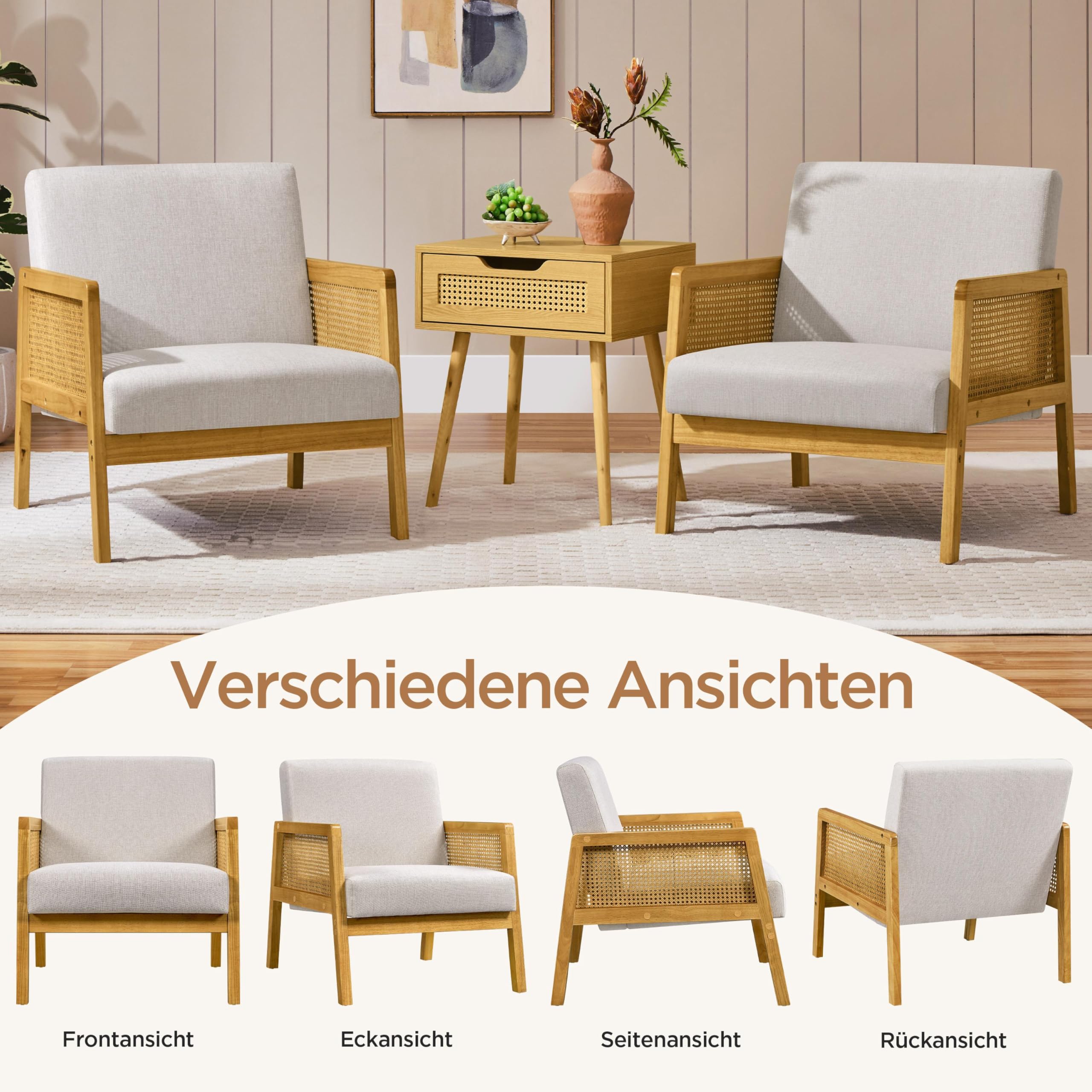 Yaheetech Armlehnensessel Loungesessel mit Polsterung bequemer Polstersessel mit Armlehnen aus Rattan Einzelsofa für Wohnzimmer/Empfangsraum/Leseecke