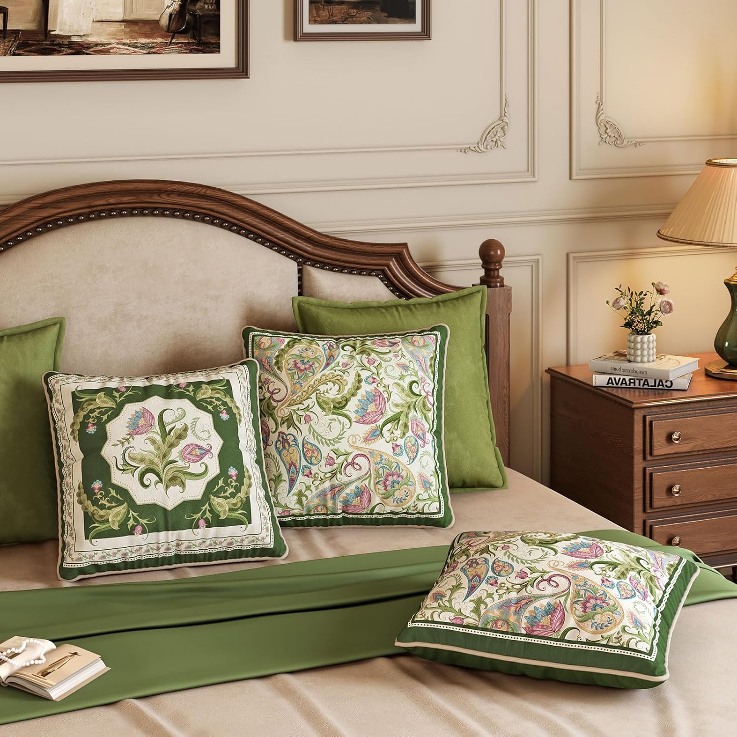 Spring Euro Throw Pillow Covers Floral, Velvet Pillow Cases 18x18, Green Accent Pillow for Couch Sofa Bed Living Room, Green Leaf - Image 8