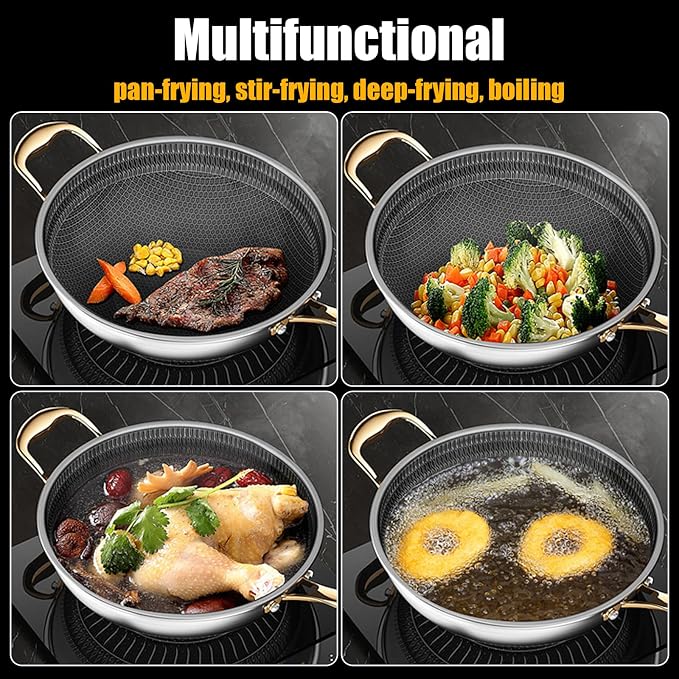 Wok Pan antiadherente híbrido de acero inoxidable 12.6 pulgadas miniatura 7