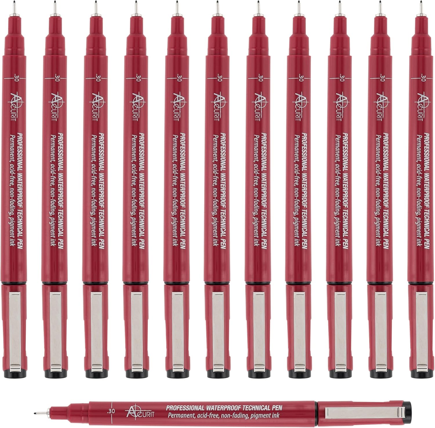 Acurit Waterproof Technical Pens - Professional Waterproof Technical Pen, Rich Blank Ink, Acid-Free, Light Fast, for Sketching, Drawing, Calligraphy, & More! - [12-Pack - 0.30mm]