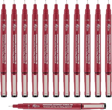 Acurit Waterproof Technical Black Ink Pens - 12 Pack, 0.30mm Nib