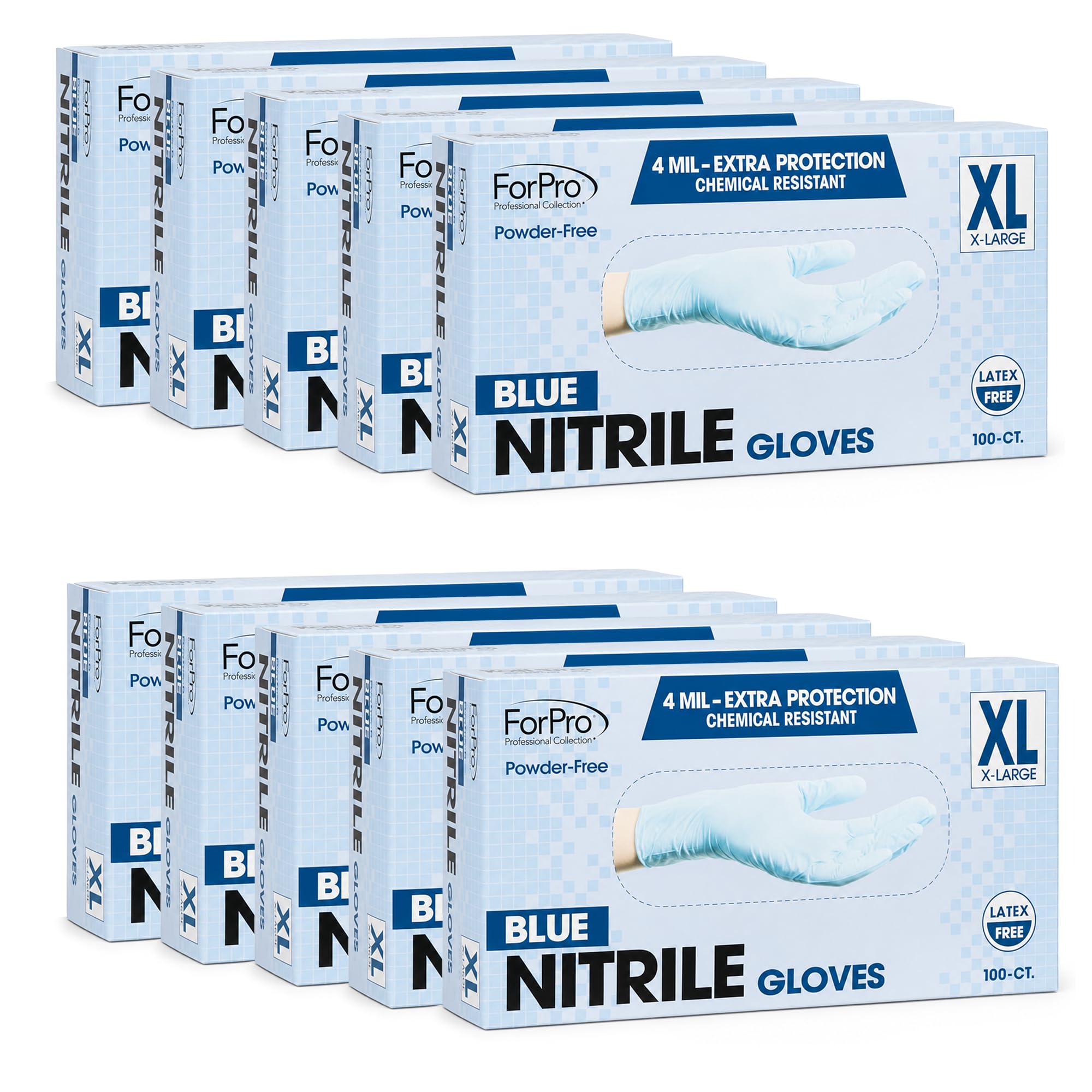 ForPro Disposable Nitrile Gloves, Chemical Resistant, Powder-Free, Latex-Free, Non-Sterile, Food Safe, 4 Mil