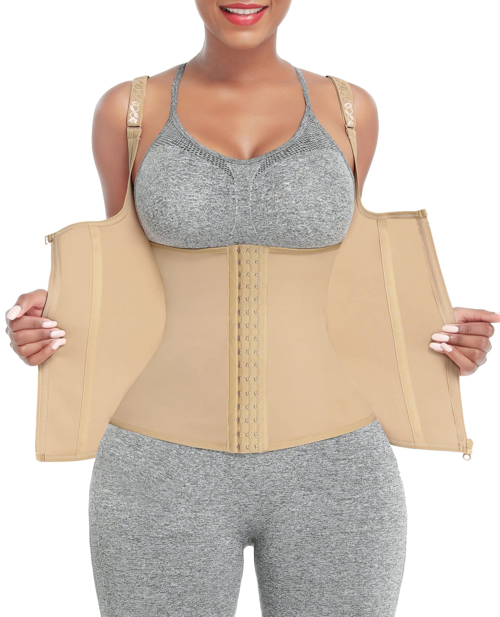 FeelinGirl Waist Trainer for Women Corset Vest Body Shaper Cincher Trimmer Tank Top Sport Girdle with Steel Bones