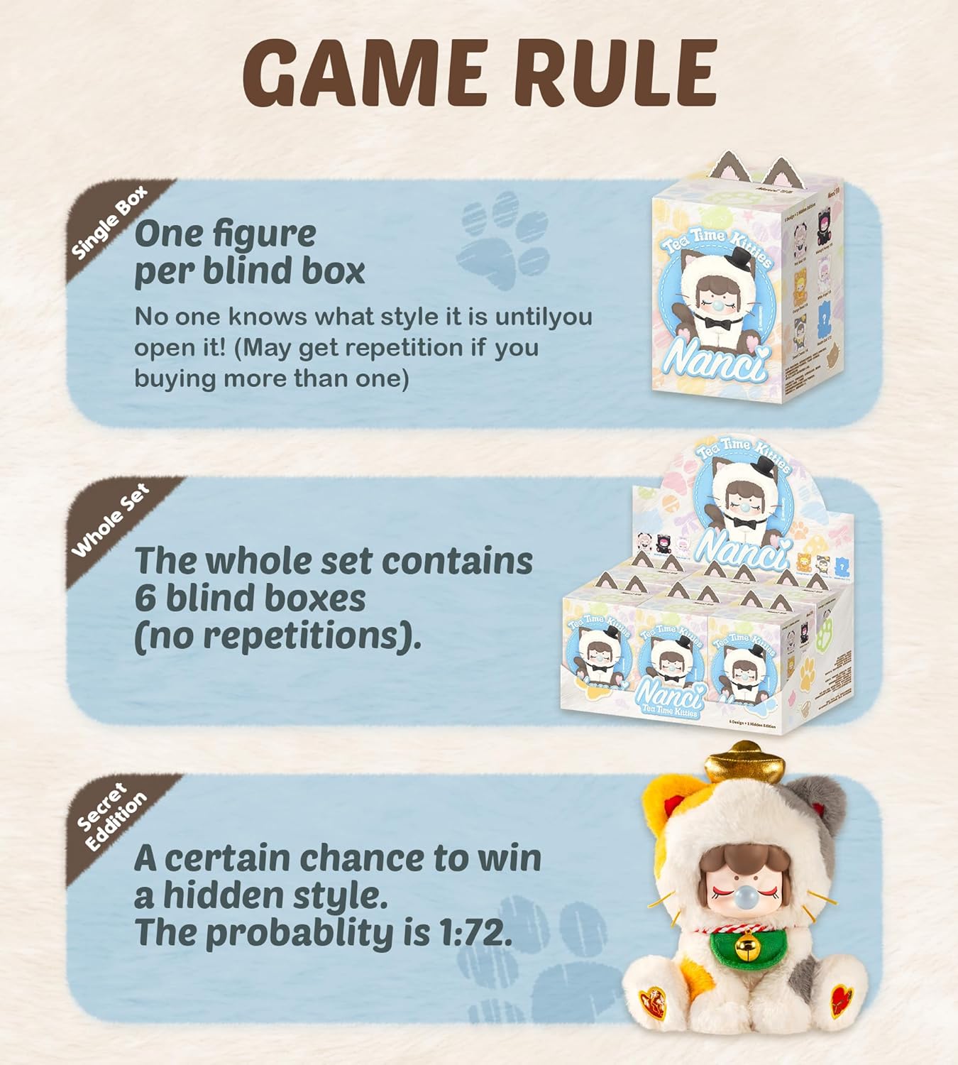 ROBOTIME Plush Doll Blind Box Figure, Animal Mystery Box, Adorable Kawaii Collectible Toy for Girls, Women, Room Decor, Tea Time Kitties (1 pcs)