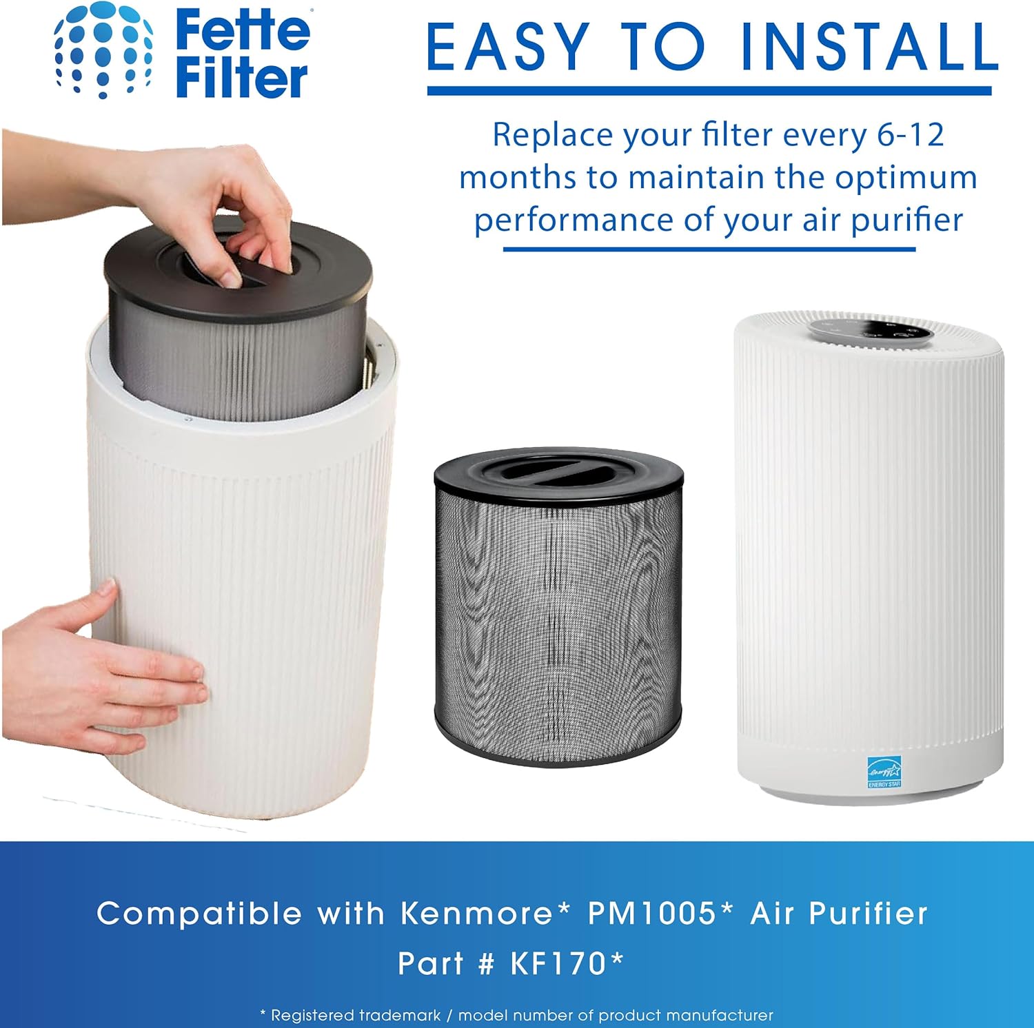 Fette Filter - KF170 Replacement Air Purifier H13 True Hepa Filter Compatible with Kenmore KF170 for 850e Series Air Purifier Model PM1005 with 3-STAGE FILTRATION - Pack of 2
