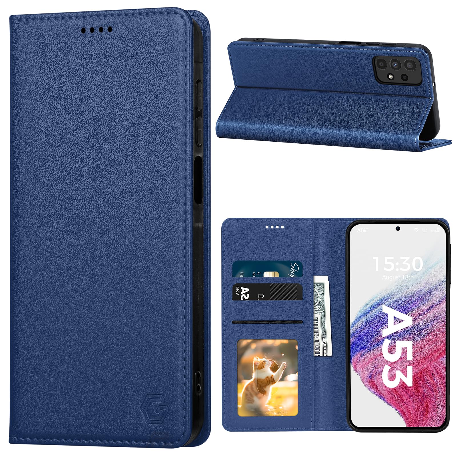 Kirnntca Handyhülle für Samsung Galaxy A53 5G Hülle, Kartenfach Premium PU Leder Klapphülle Schutzhülle, Standfunktion Tasche Flip Case für Samsung Galaxy A53 5G - Hellblau