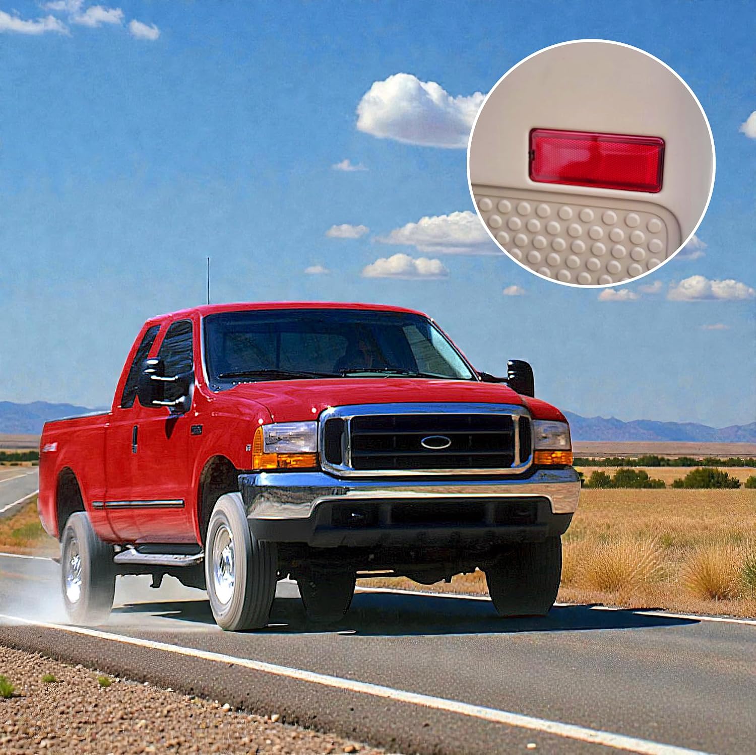 Red Premium Interior Door Entry Light Reflector Panels – 2PCS Front & Rear, Compatible with Ford Super Duty 1999-2007 F250 F350 F450 F550, Ford Excursion 2000-2005