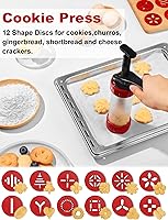 Vista 2 de Juego de prensa para galletas, máquina para hacer churros con 12 moldes y 10 puntas para decorar pasteles, prensa para galletas y churros, rojo