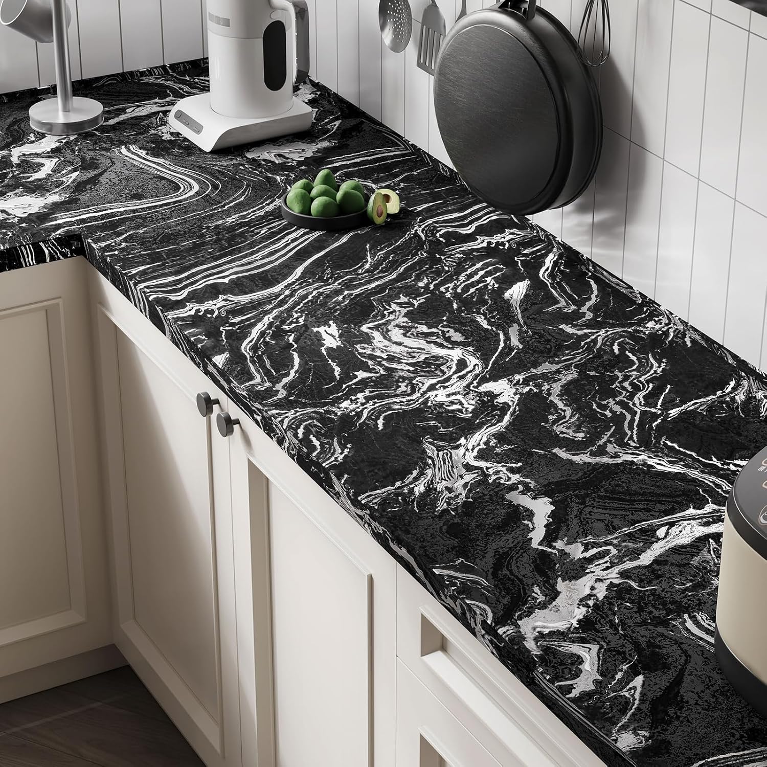 Black and Silver Marble Contact Paper Peel and Stick Matte Liquid Marble Wallpaper for Countertops Waterproof 15.7"x160" Thick Self Adhesive Black Vinyl Countertop Wrap for Kitchen Desk Wall