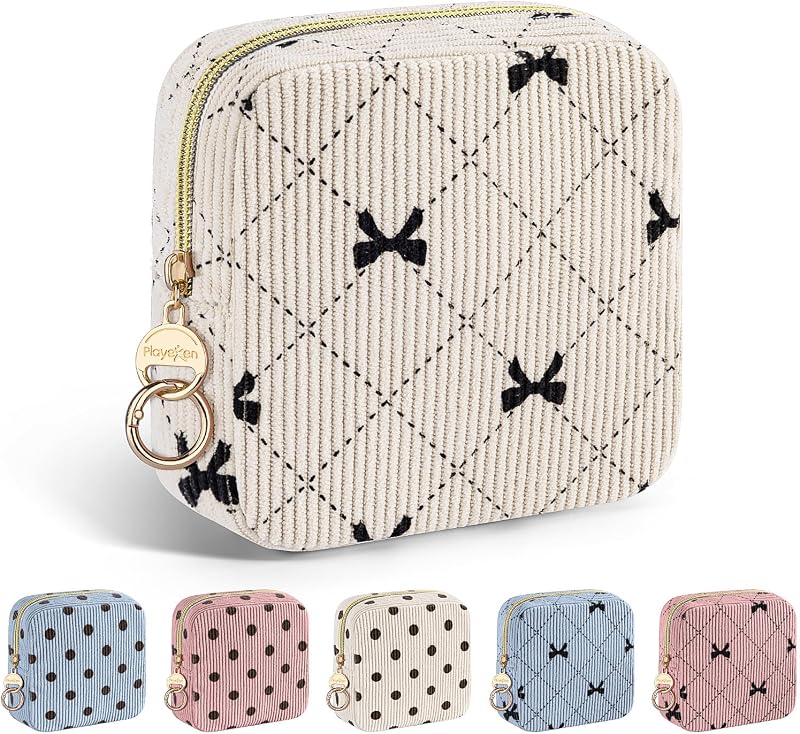 Necessaire pequena de maquiagem Playexen em veludo cotelê, B-Beige