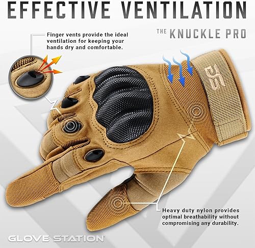 Miniatura 3 de Glove Station - Guantes tácticos para hombre, equipo funcional para pantallas táctiles con protección rígida en los nudillos, para motocicleta