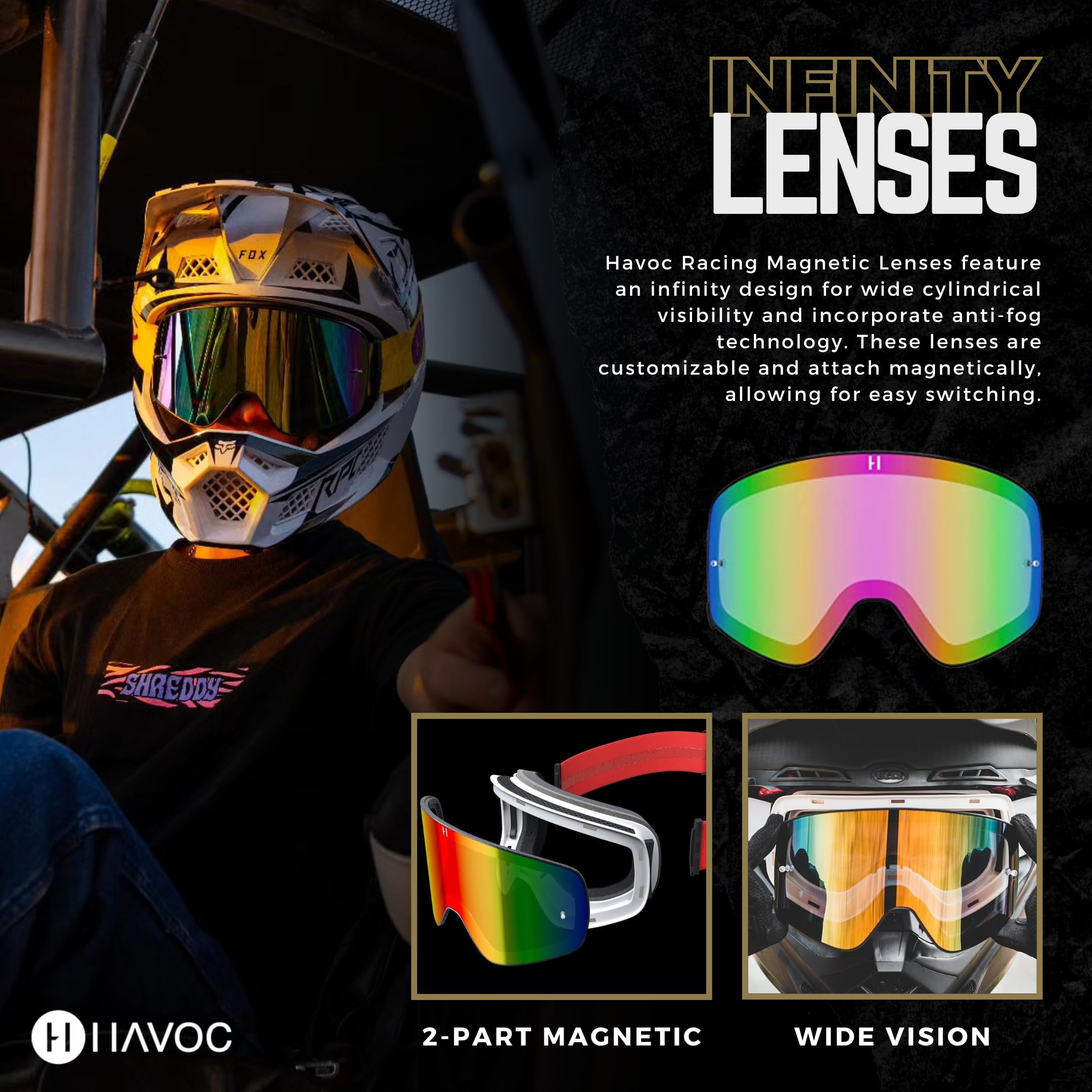 Havoc Racing Infinity Lenses - Lentes de repuesto magnéticos intercambiables para gafas Havoc, antivaho, anti-UV, antiarañazos, para esquí, snowboard, ATV y UTV (rosa)