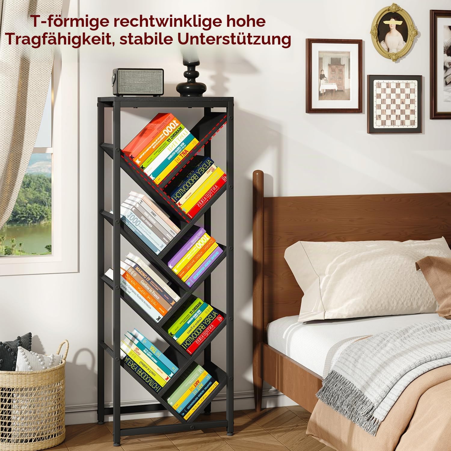 IBUYKE Bücherregal Baumform 9 Ebenen,Standregal Holz,Schwarz TBC002B
