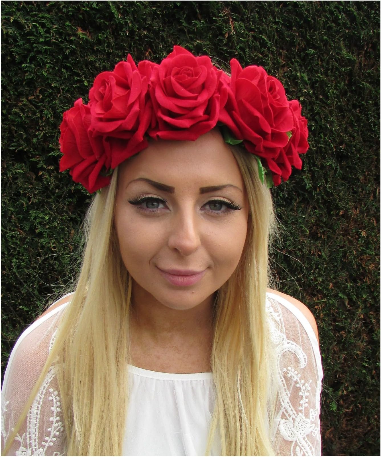 Starcrossed Boutique Large Red Rose Flower Headband Big Garland Hair Crown Band Festival Boho 1738