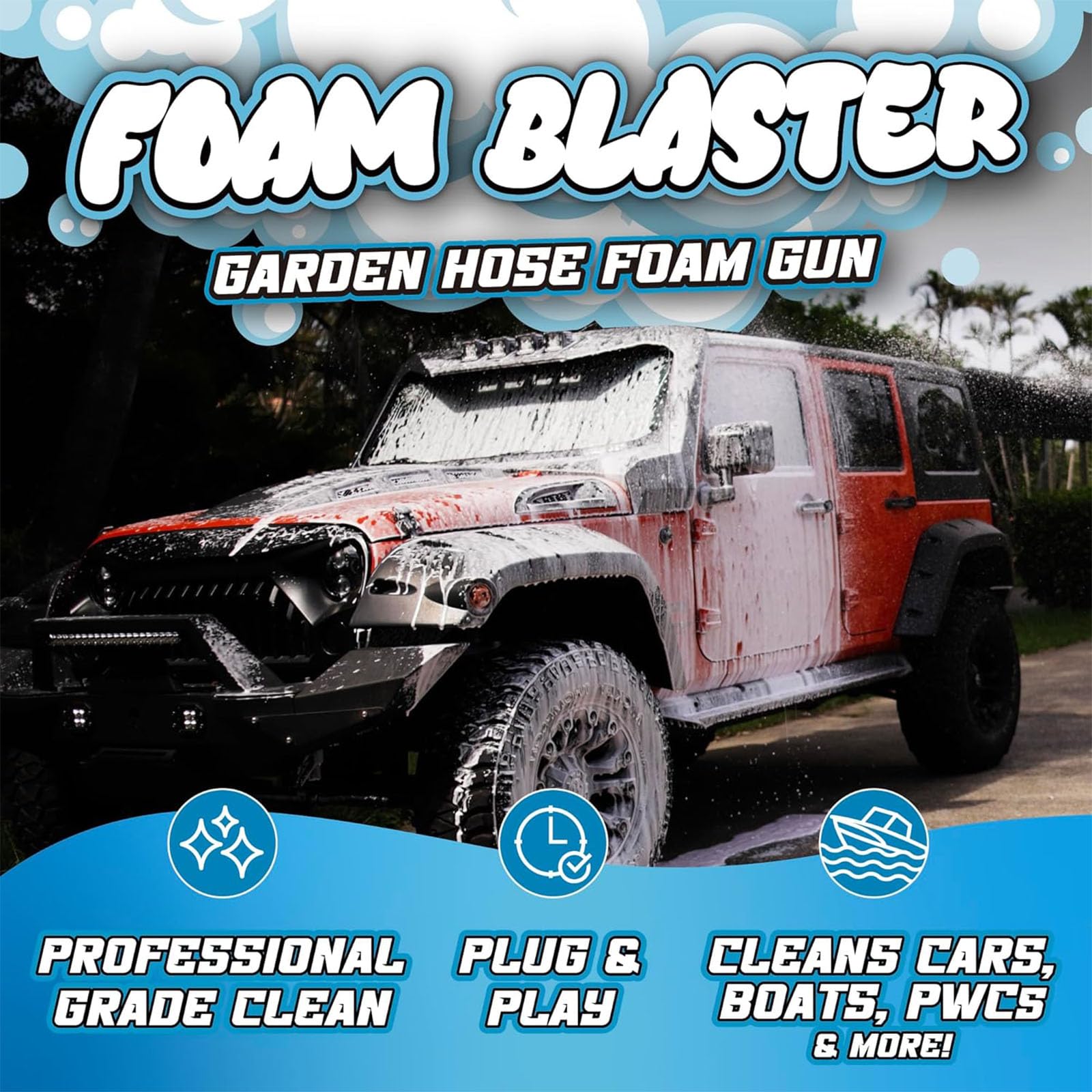 Salty Captain Foam Cannon For Hose – The Ultimate Foam Blaster that Connects to Any Garden Hose – Professional Car Wash Gun & Boat Wash with Concentration Adjustment – Scratch-Free Cleaning for Boats